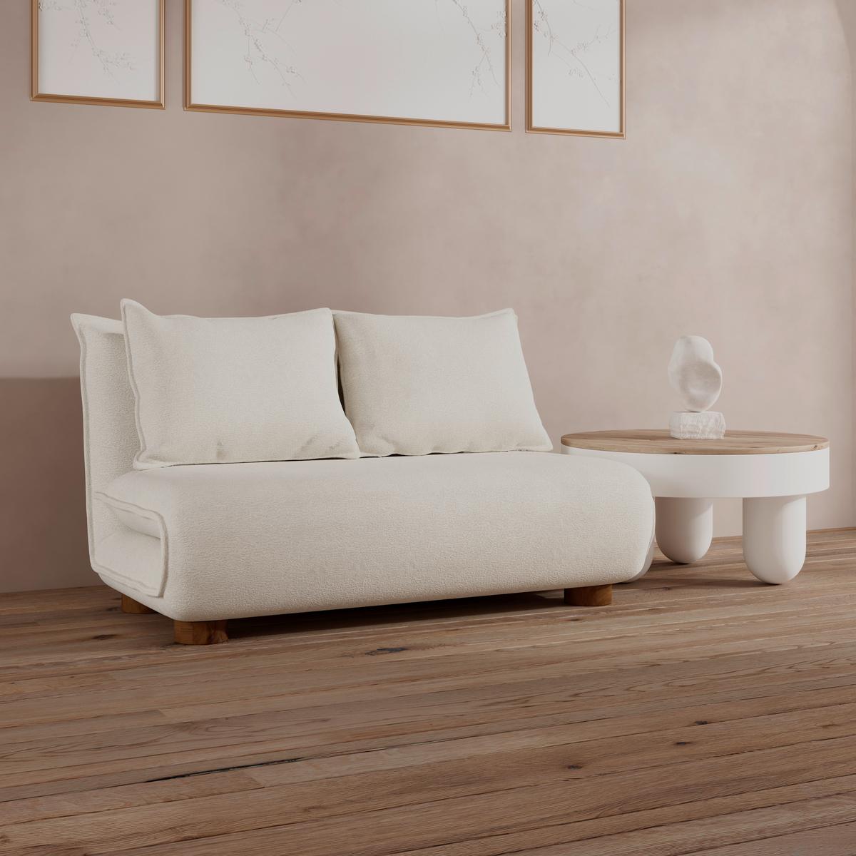 Rozkladacia pohovka BELLA, biela, max. 240 kg - biela/prírodná farba, Modern, kov/drevo (141/76/63cm) - Bessagi Home