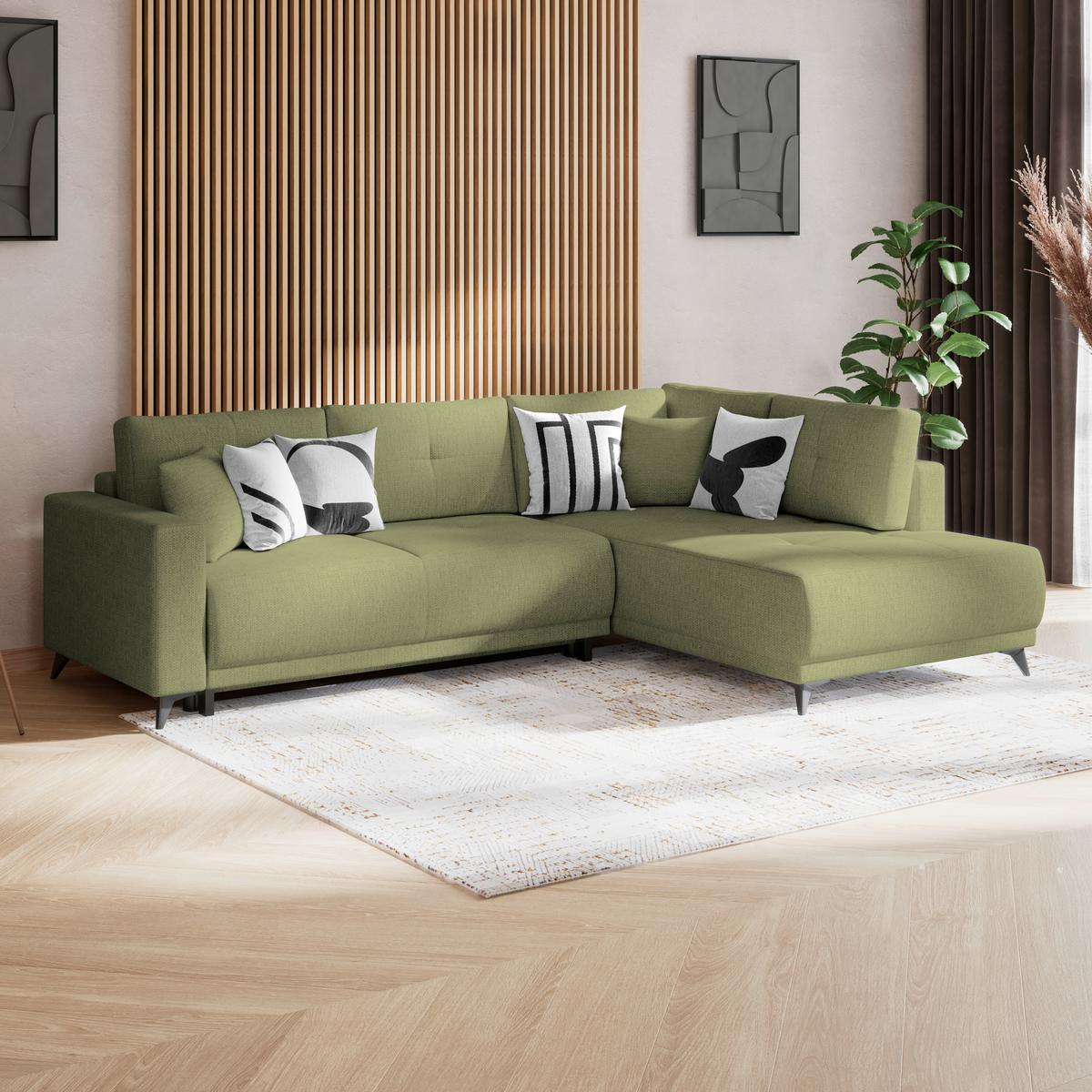 Rohová sedačka TEXAS, pravá, zelená - černá/zelená, Konvenční, dřevo (259/203cm) - Based