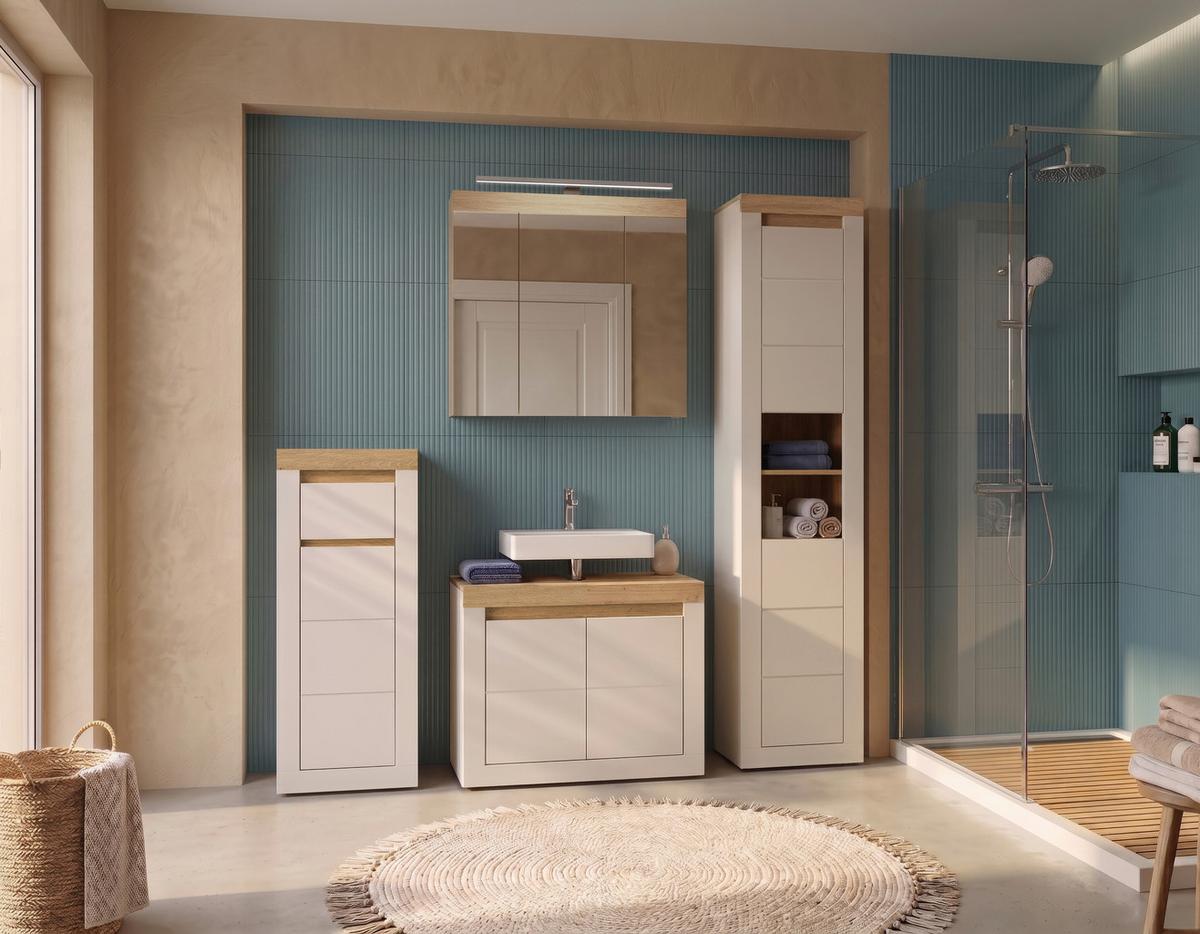 Spiegelschrank Naxxar Eichefarben Kaschmir B: 74,5cm - Kaschmir/Eichefarben, MODERN, Glas/Holzwerkstoff (74,5/78,6/18,5cm)