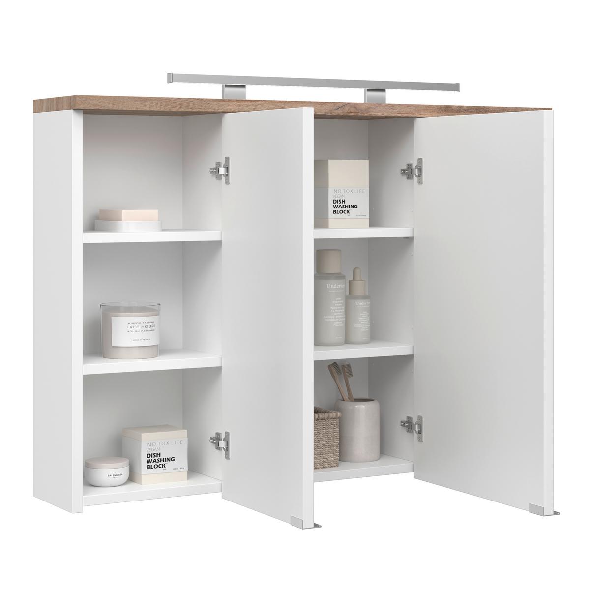Spiegelschrank Marbella mit LED 3-türig 100x70x20 cm - Weiß, MODERN, Glas/Holzwerkstoff (100/70/20cm)