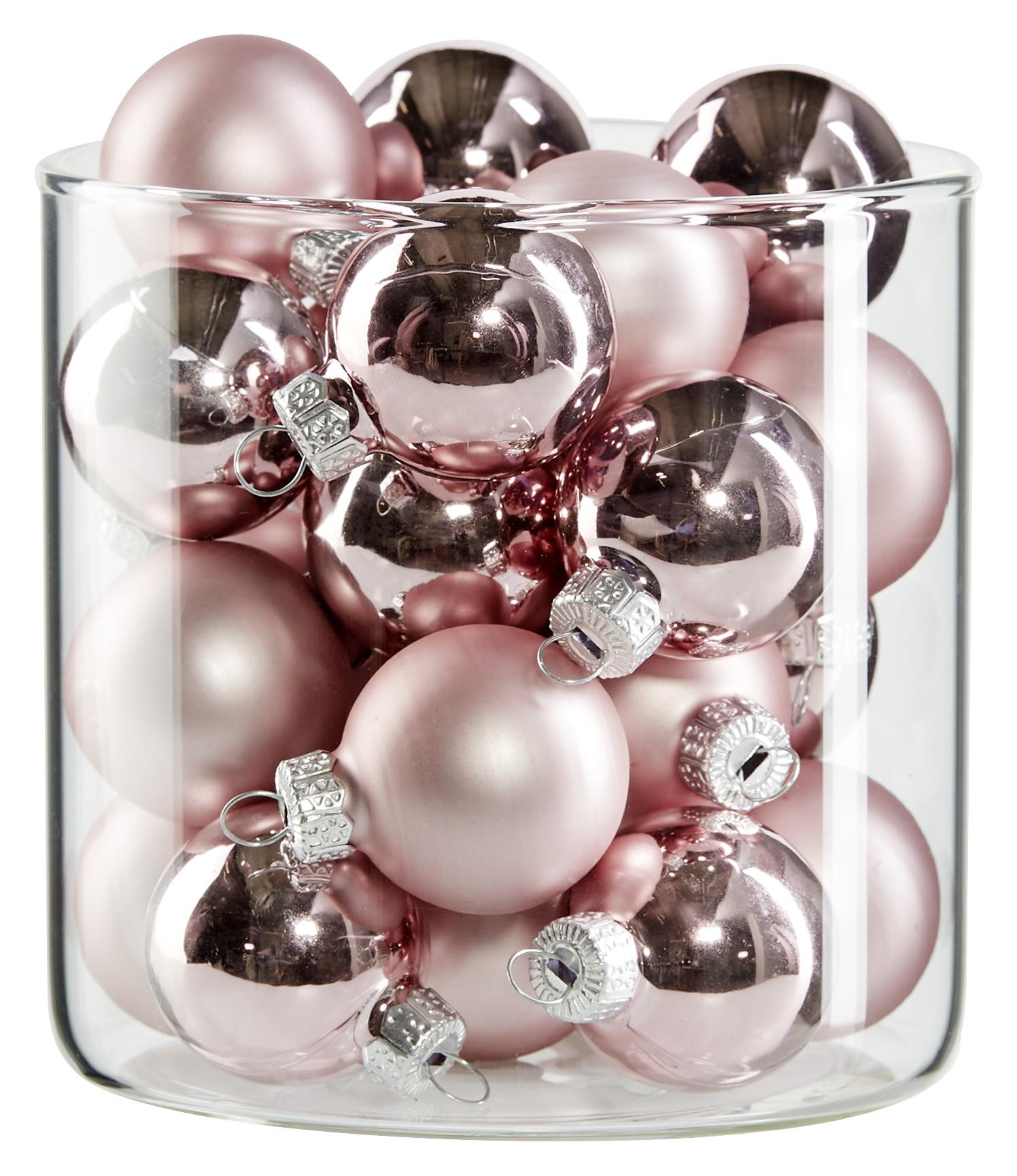 Vianočné Gule Anna, Ø: 3cm, 24 Ks/bal. - bílá/růžová, Basics, sklo - Modern Living