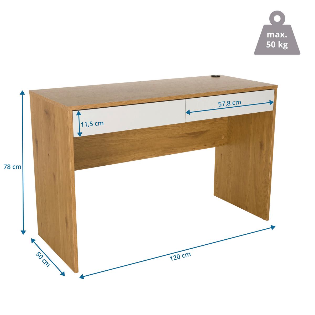 Schreibtisch Weiß/Eichefarben B: 120 cm - Eichefarben/Weiß, MODERN, Holzwerkstoff (120/50/78cm) - MID.YOU