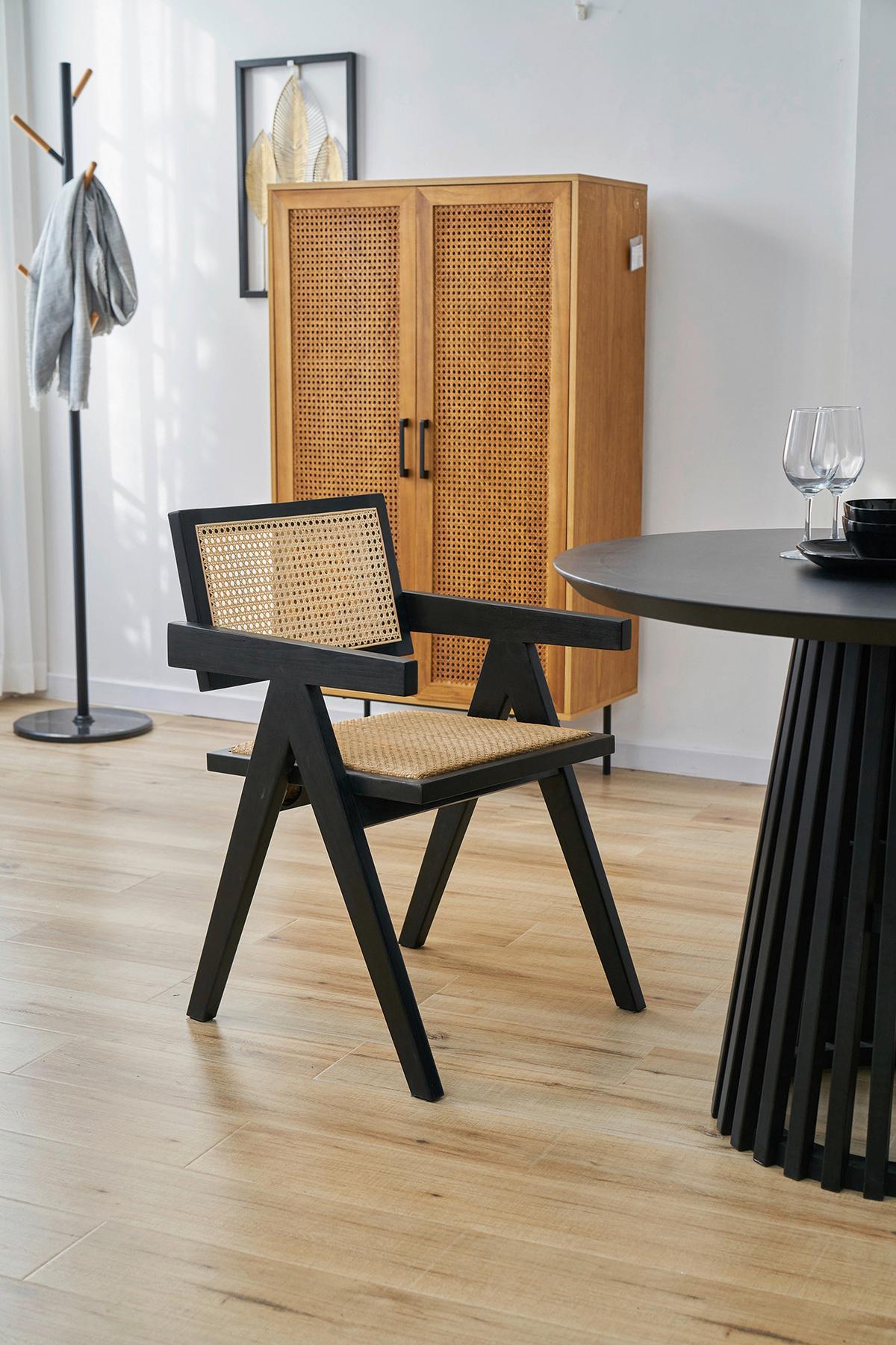 ARMLEHNSTUHL Schwarz/Naturfarben B: 52cm - Schwarz/Naturfarben, MODERN, Holz (52/78/58cm) - MID.YOU