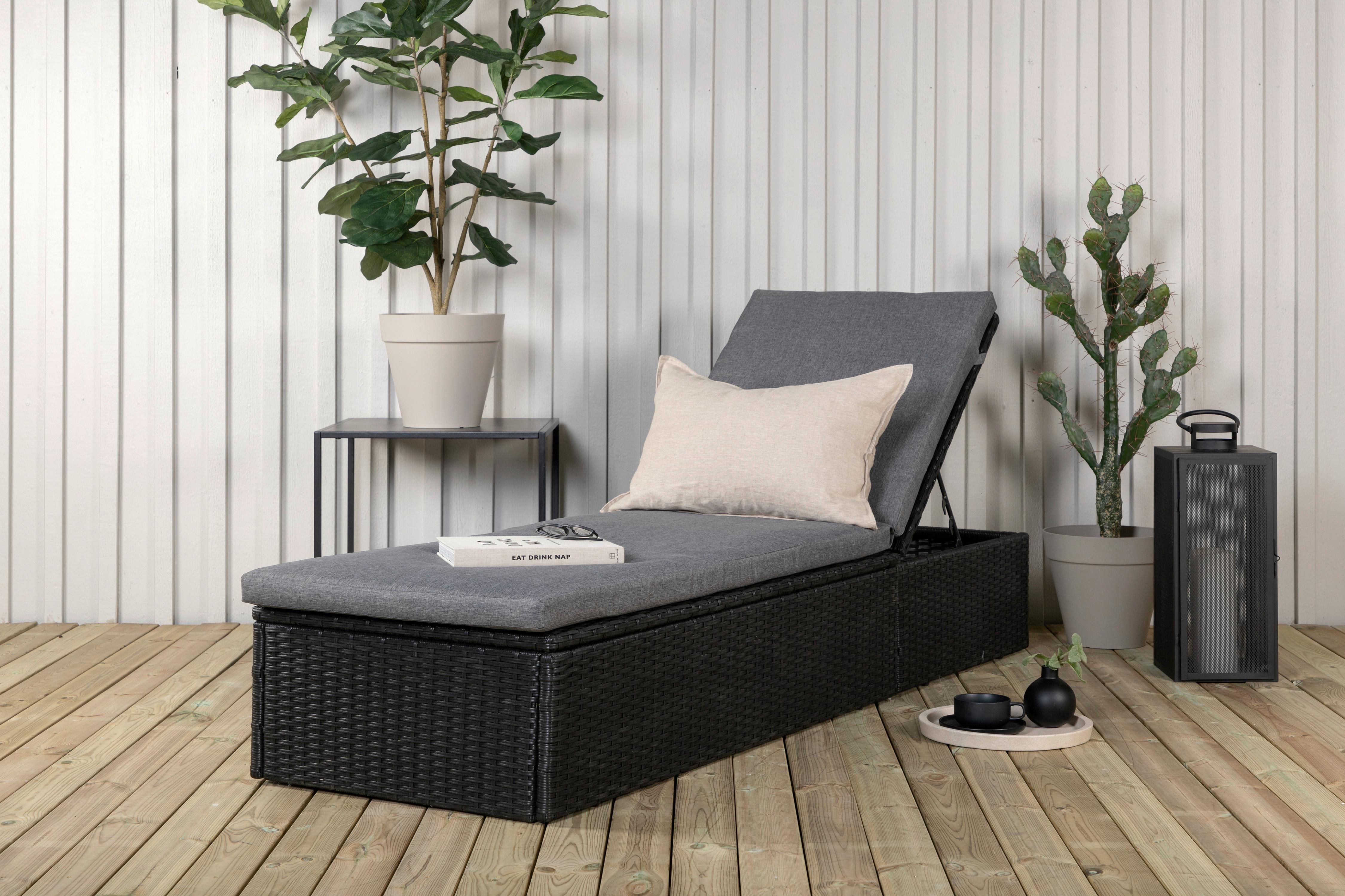 Sonnenliege Quad Kunststoff, Rückenlehne - Schwarz/Grau, KONVENTIONELL, Kunststoff/Textil (60.5/37.5/198cm) - Gardenson