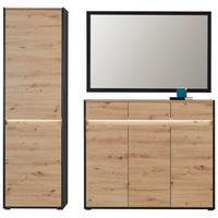 Garderoben-set Welcome Eiche Dekor/schwarz 3 -Teilig. - Eichefarben/Schwarz, MODERN, Holzwerkstoff (190,9/200,7/38cm)