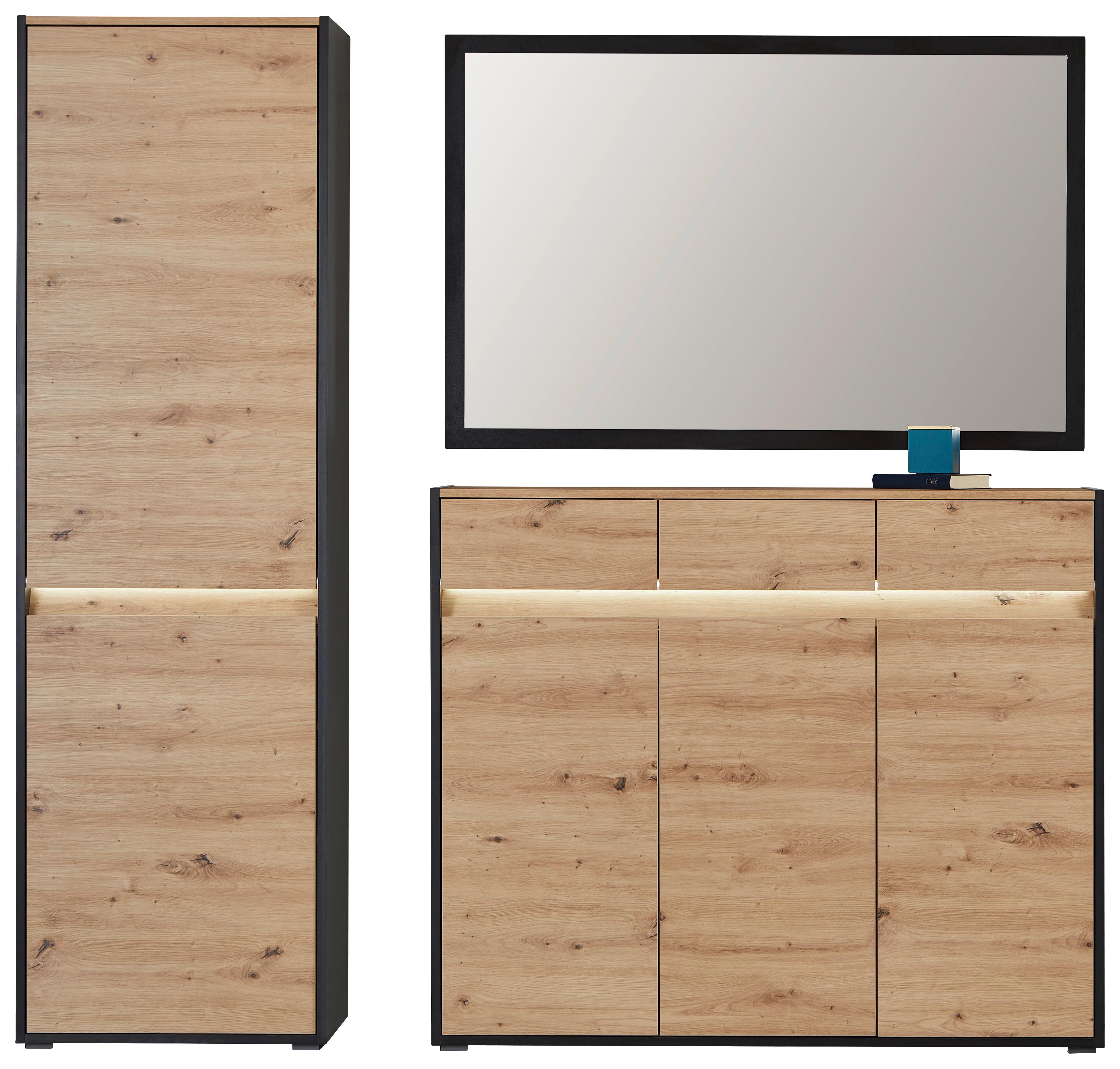 Garderoben-set Welcome Eiche Dekor/schwarz 3 -Teilig.