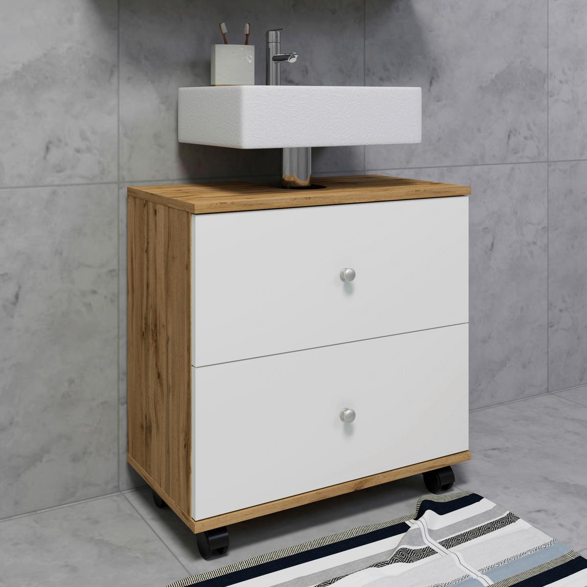 Waschbeckenunterschrank Nilosi L - Honigeiche/Schwarz, MODERN, Holzwerkstoff (60/61/33cm) - MID.YOU