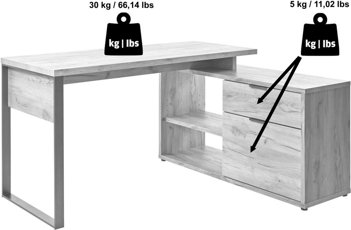 Eckschreibtisch Mit Stauraum B: 120cm H: 76cm Loop C 150 E - Eichefarben/Anthrazit, MODERN, Holzwerkstoff/Metall (150/120/76cm) - Livetastic