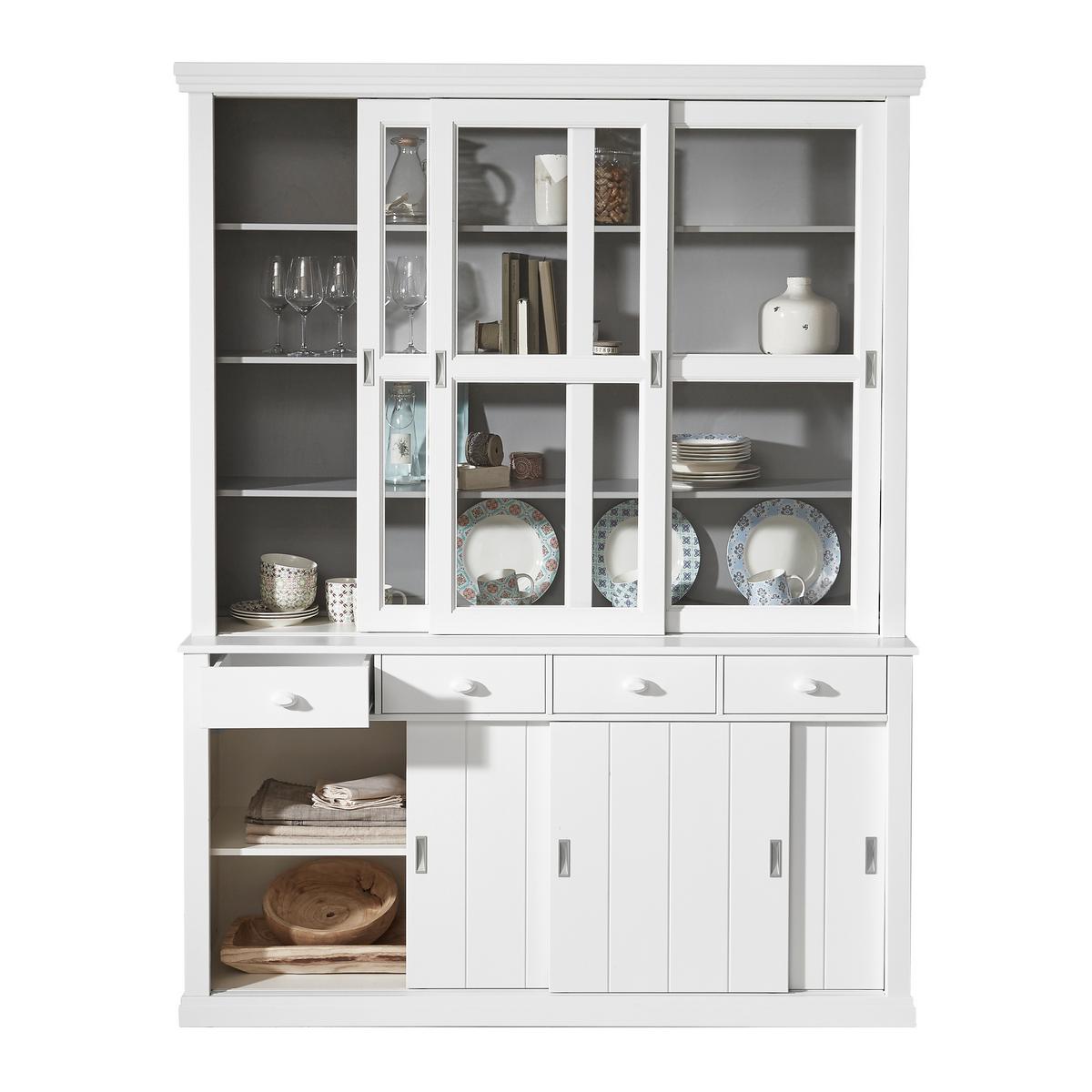 Vitrine Lagos Weiß B: 166 cm - Weiß, Design, Glas/Holz (166/214/48cm) - Livetastic