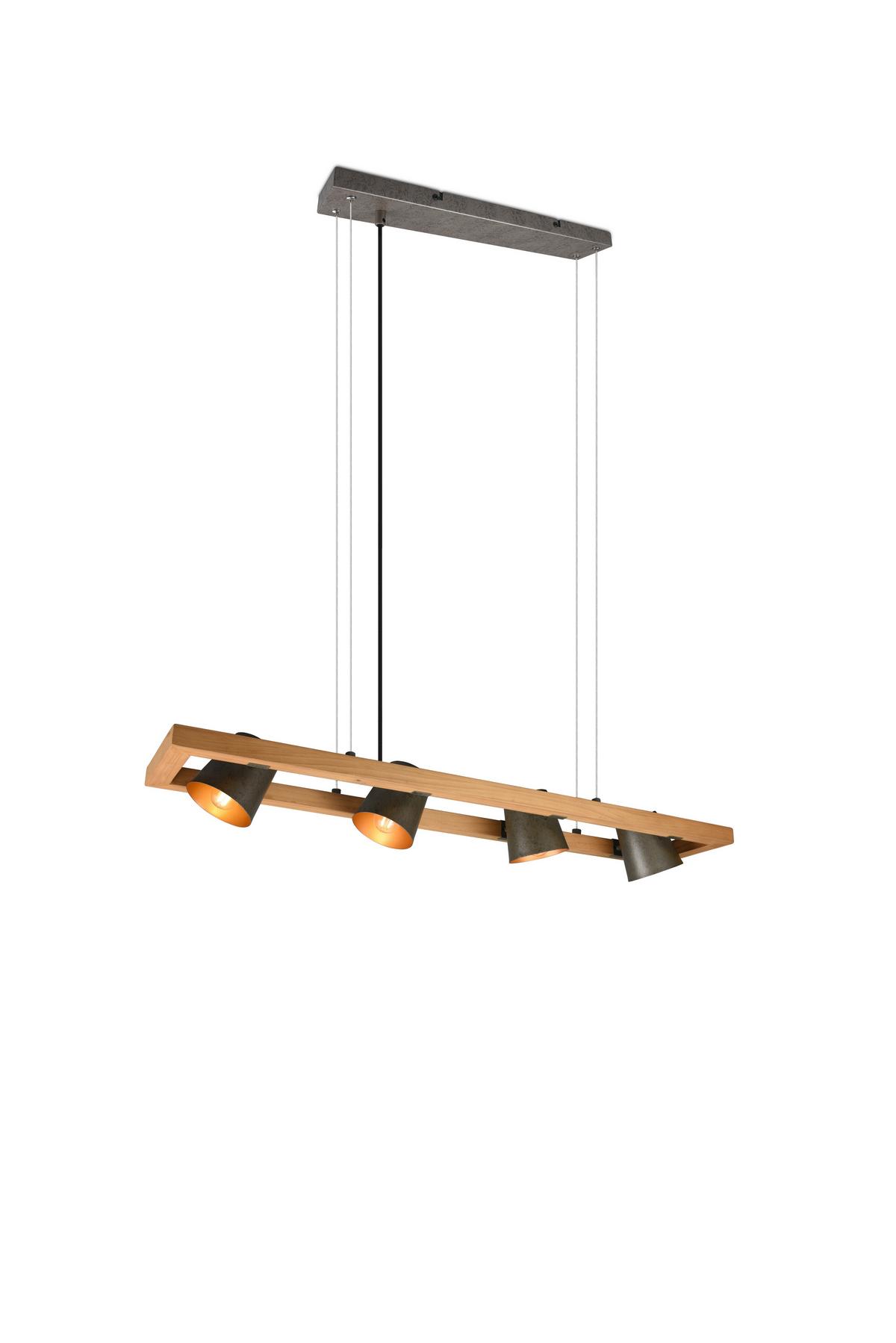 Hängeleuchte Bell H: 150 cm 4-Flammig, Glockendesign - Nickelfarben, Natur, Holz/Metall (100/150/21cm) - Trio Leuchten