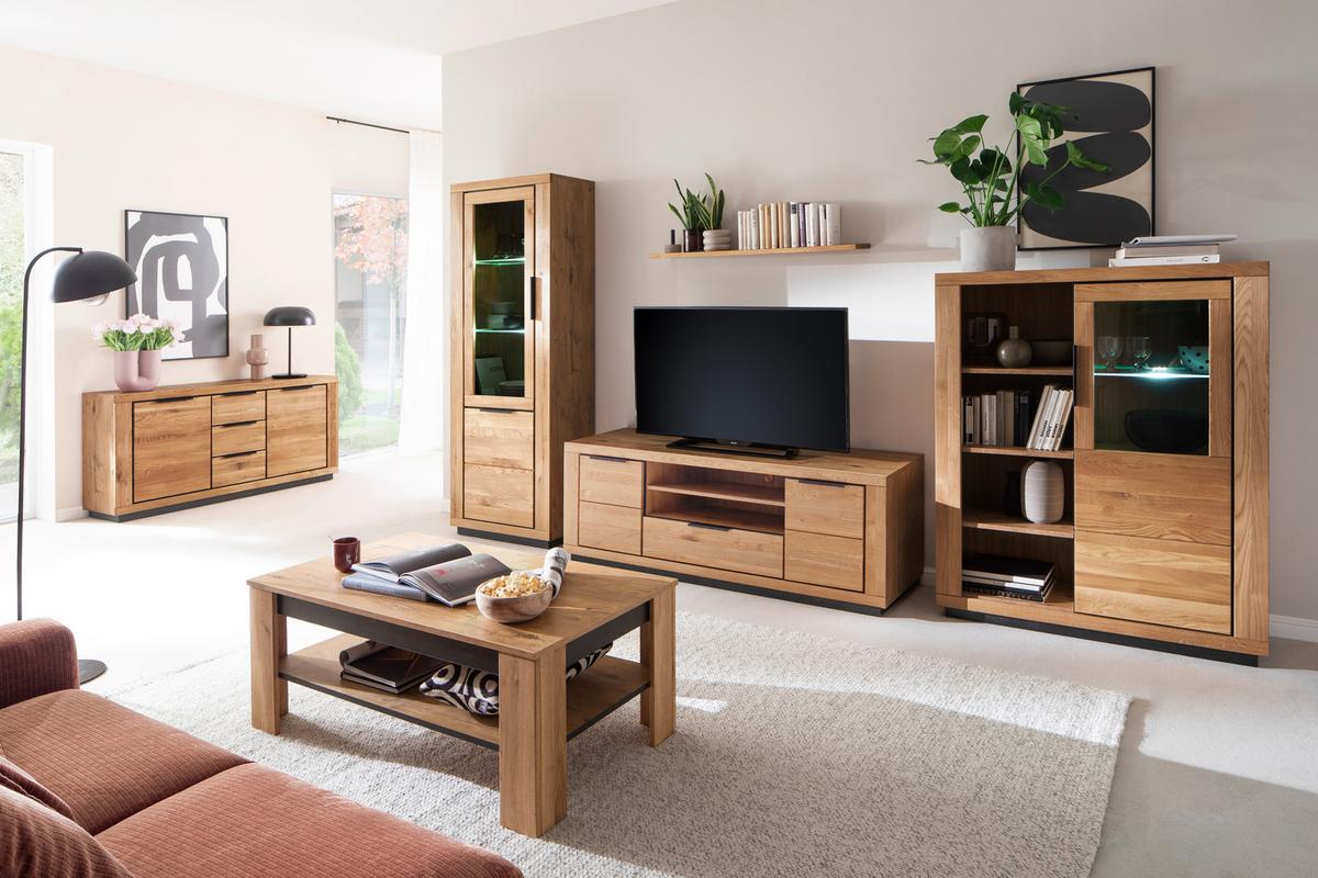 Sideboard Greno T02 Wildeiche 2 Türen 3 Laden - Wildeiche/Schwarz, ROMANTIK / LANDHAUS, Holz/Holzwerkstoff (163/80/40cm)