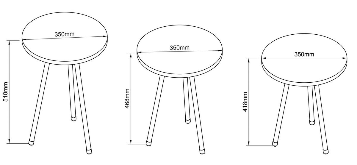 Beistelltischset Mirola Weiß D: 35 Cm - Schwarz/Weiß, Design, Holzwerkstoff (35/51,8/35cm) - MID.YOU