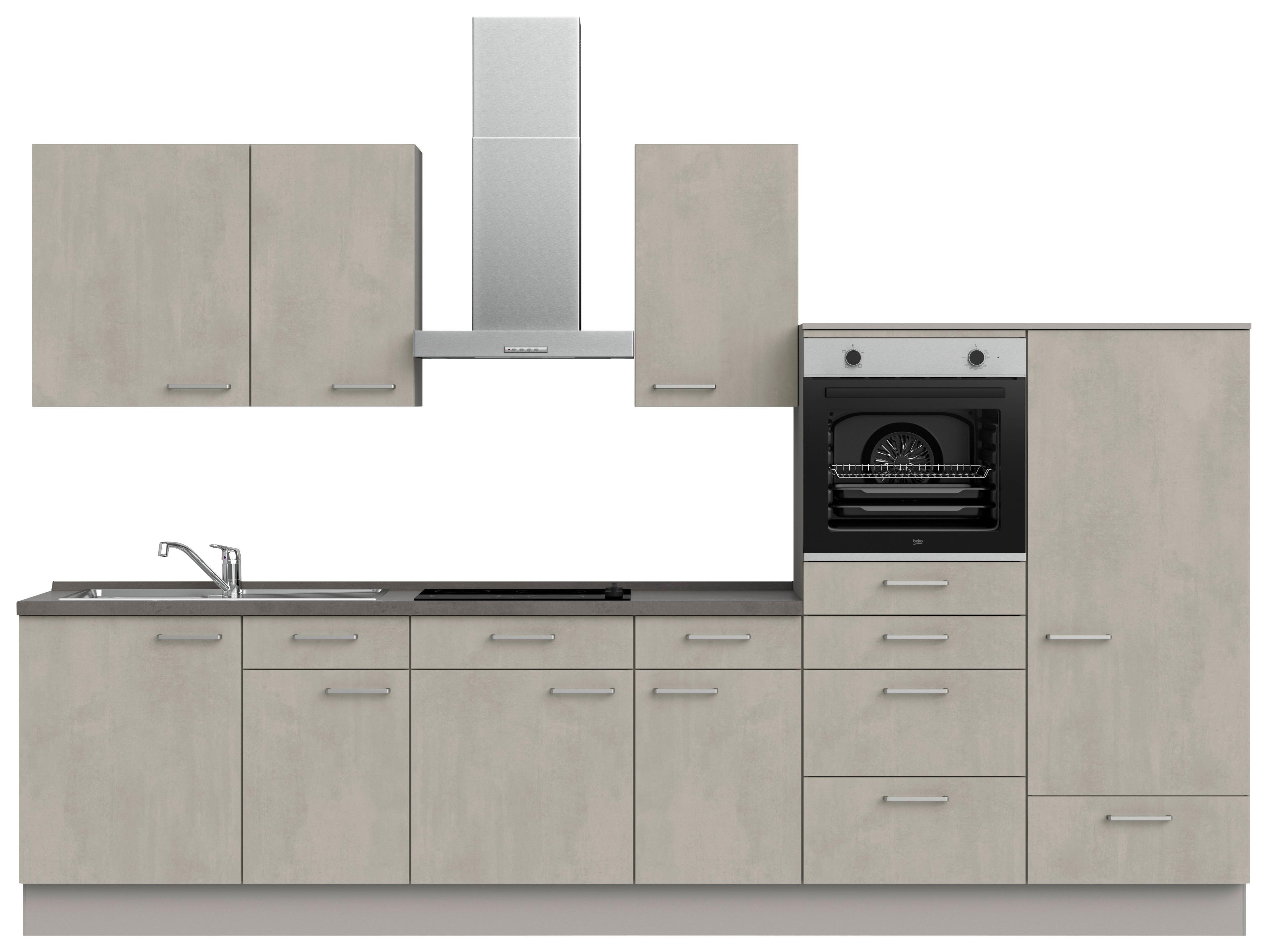 Kuchynská linka 330 cm, betónová sivá - sivá/farba ušľachtilej ocele, Modern, kov/kompozitné drevo (330cm) - Nobilia