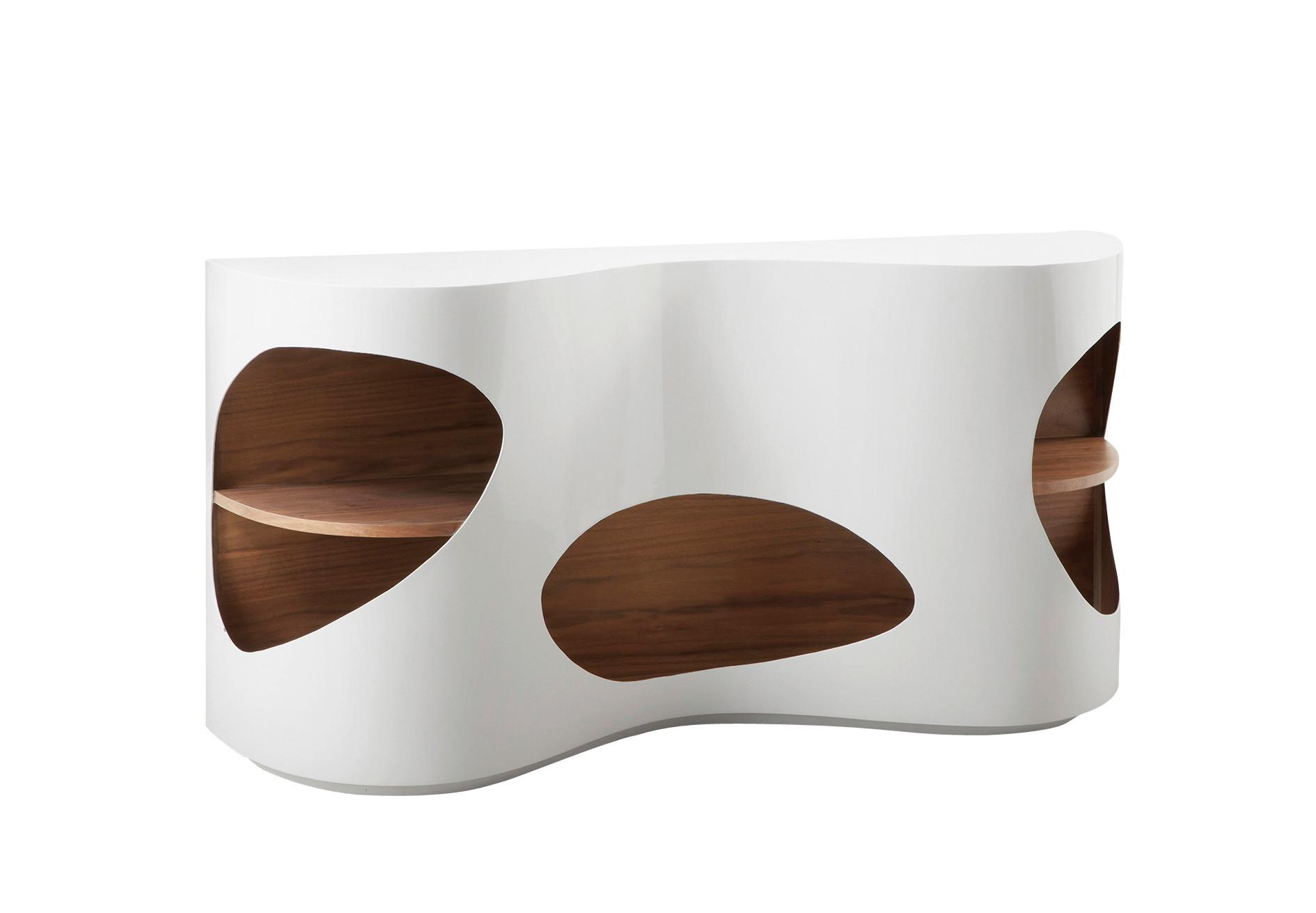 Sideboard Weiß Hg/Walnussfarben B: 150cm - Weiß Hochglanz/Walnussfarben, Design, Holzwerkstoff (150/75/40cm) - Livetastic