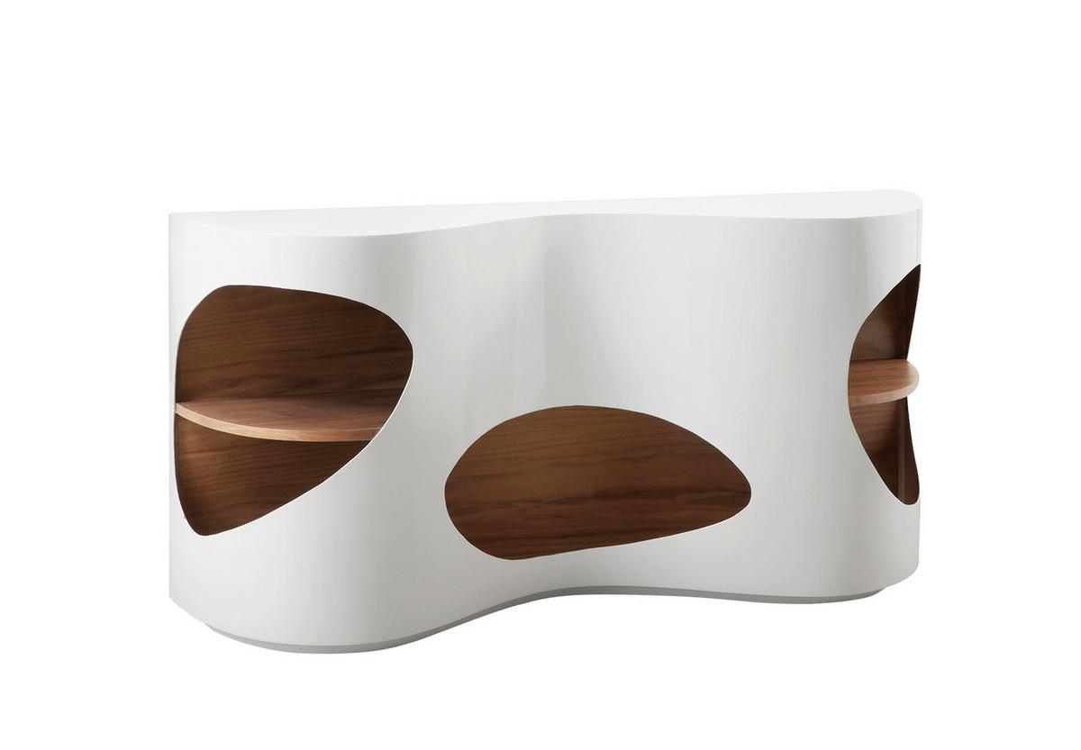 Sideboard Weiß Hg/Walnussfarben B: 150cm - Weiß Hochglanz/Walnussfarben, Design, Holzwerkstoff (150/75/40cm) - Livetastic