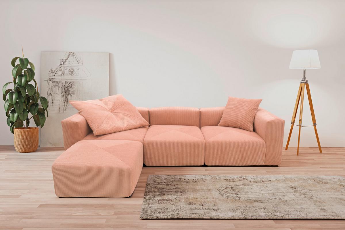 Ecksofa Rosa, Roségold B; 301 Cm - Roségold/Schwarz, Design, Textil (301/69/193cm) - MID.YOU