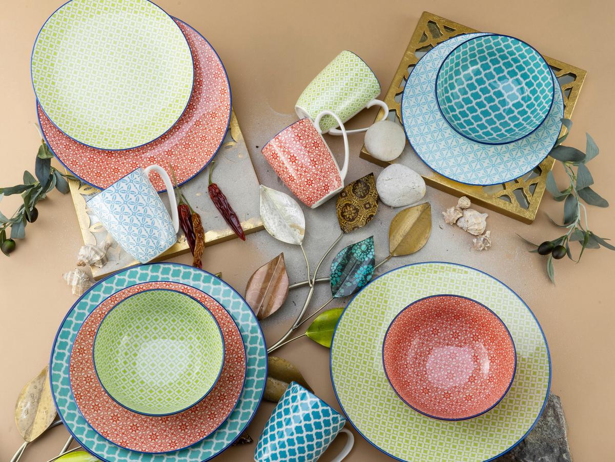 Kombiservice Keramik 4 Personen Geschirr Set - Multicolor, Keramik - Creatable