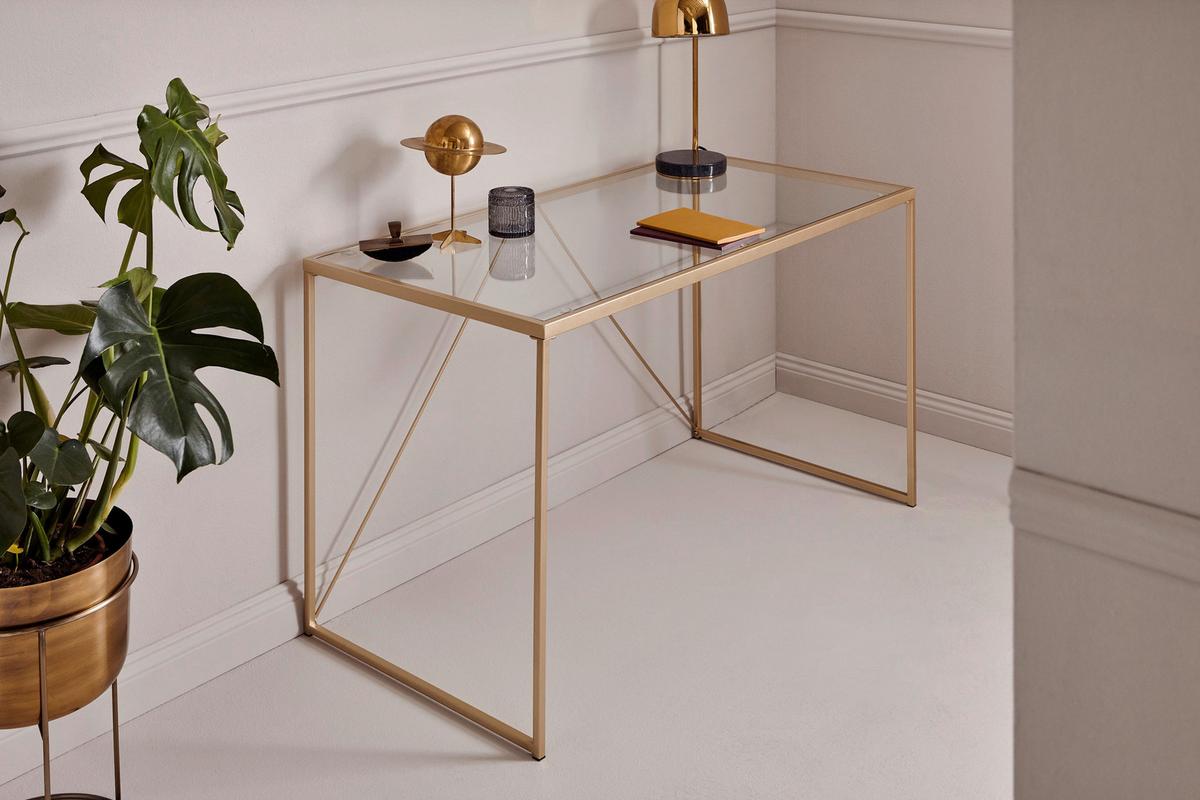 Schreibtisch Glam Desk - Klar/Goldfarben, KONVENTIONELL, Glas/Metall (120/60/73cm) - Livetastic