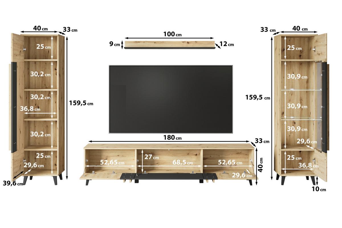 OBÝVACIA STENA HELSINKI 02 - čierna/dub artisan, Trend, kompozitné drevo/plast (260/159,5/33cm)