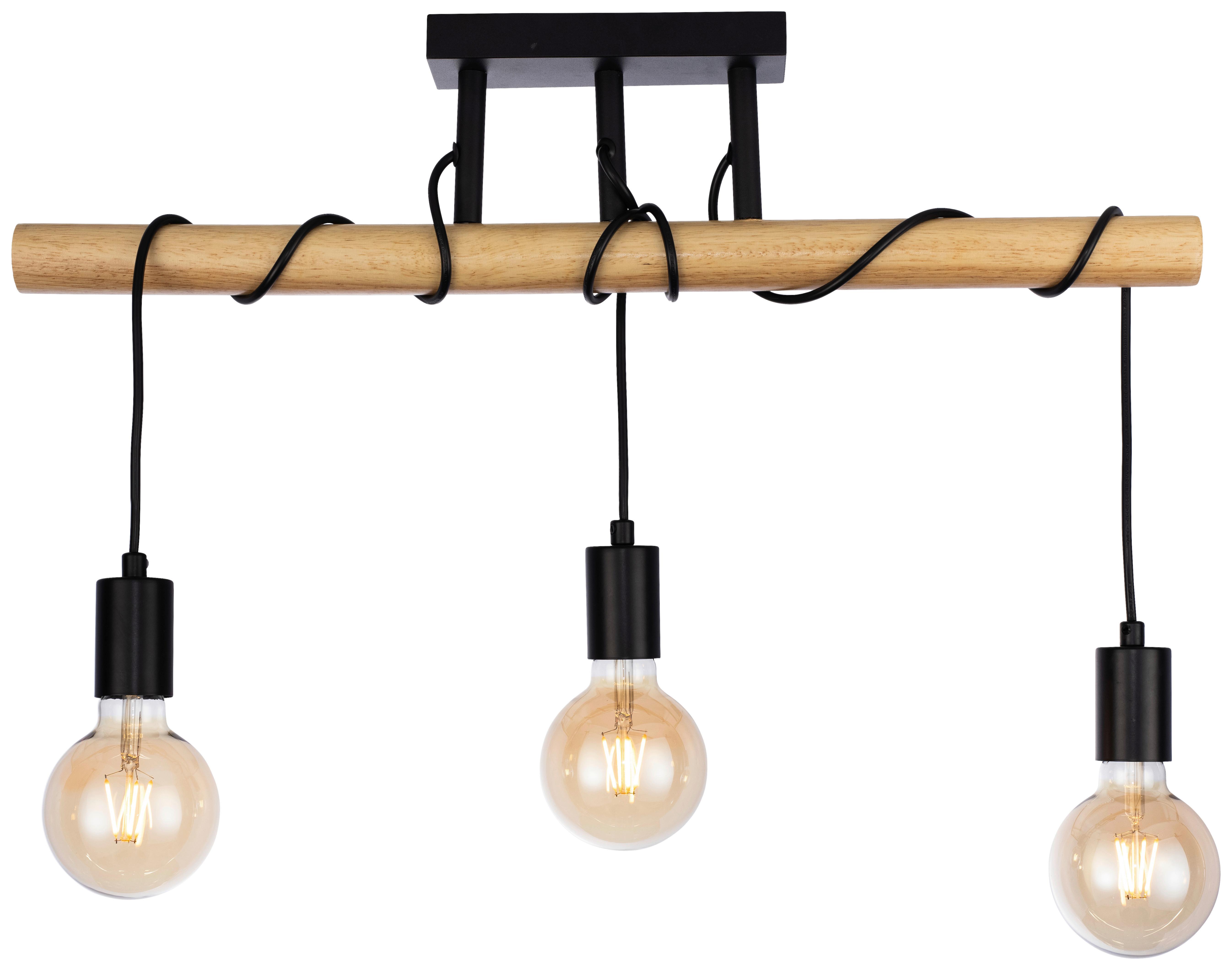 Stropní Svítidlo Oliveio,bez. 3 X E27 Max. 40w - černá/přírodní barvy, Moderní, kov/dřevo (65/100cm) - Premium Living