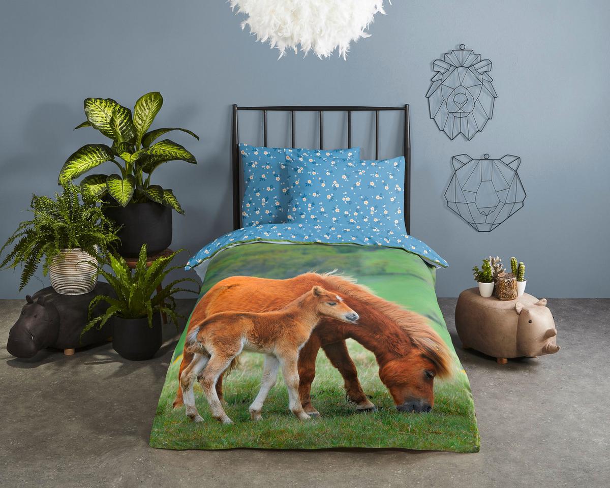 KINDERBETTWÄSCHE REGINE - Blau/Multicolor, Trend, Textil (140/200cm)