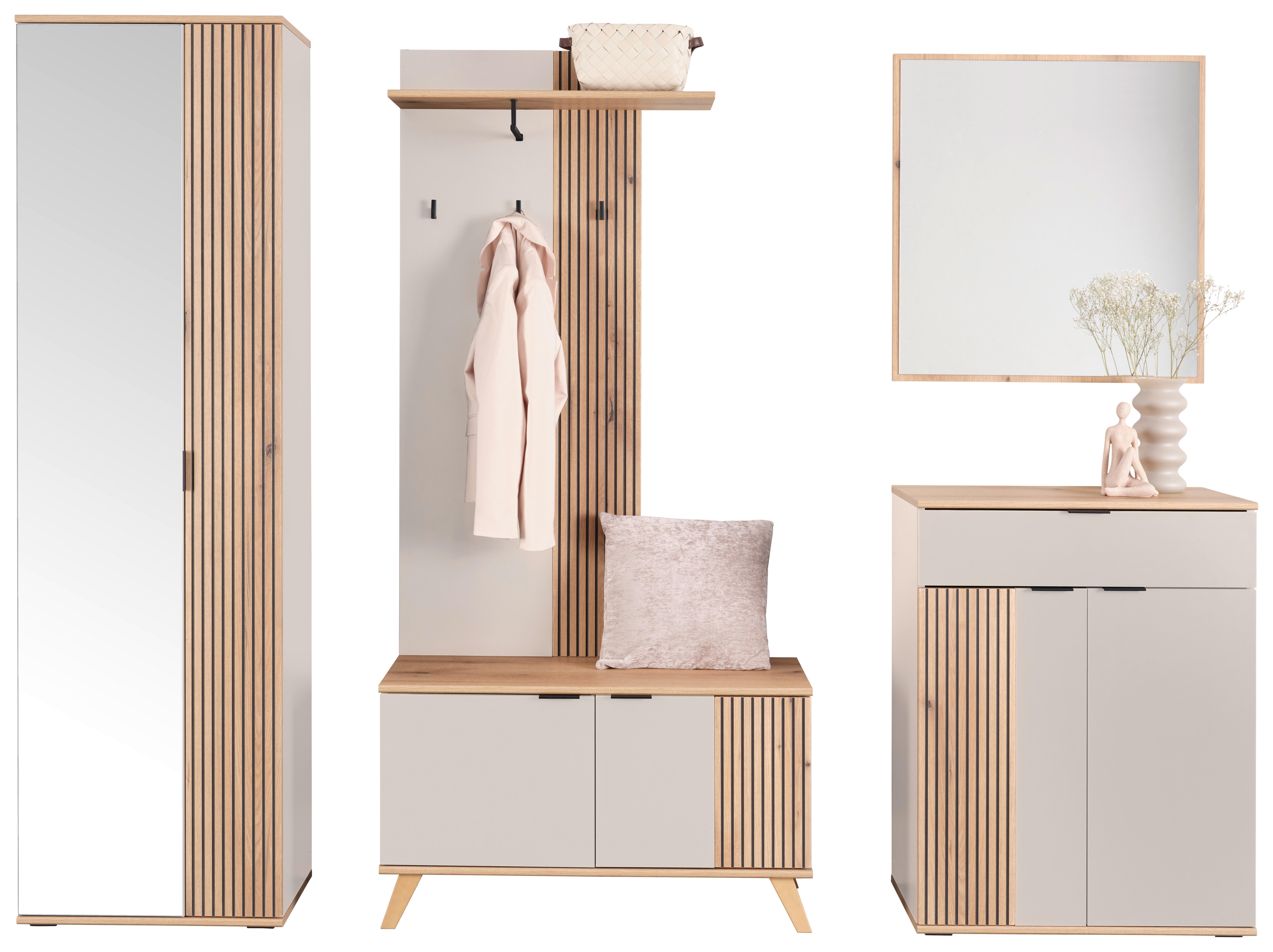 Garderobe Clever Kaschmir /Eichefarben B: 215,5cm - Kaschmir/Eichefarben, MODERN, Glas/Holzwerkstoff (215,5/193/38cm)