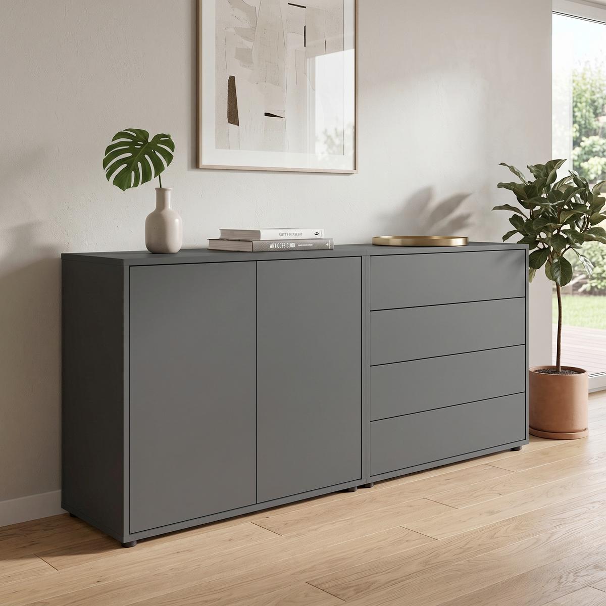 SIDEBOARD Mailand 3 B:158 cm Anthrazit - Anthrazit/Schwarz, MODERN, Holzwerkstoff (158/73/33cm) - MID.YOU