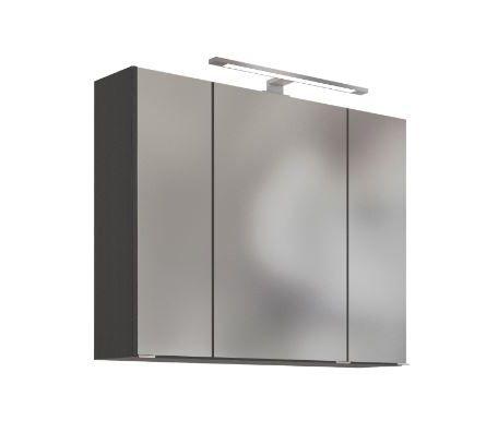 Spiegelschrank Arezzo mit Led 3-Türig BxHxT: 80x64x20 cm - Graphitfarben, Basics, Glas/Holzwerkstoff (80/64/20cm) - Held