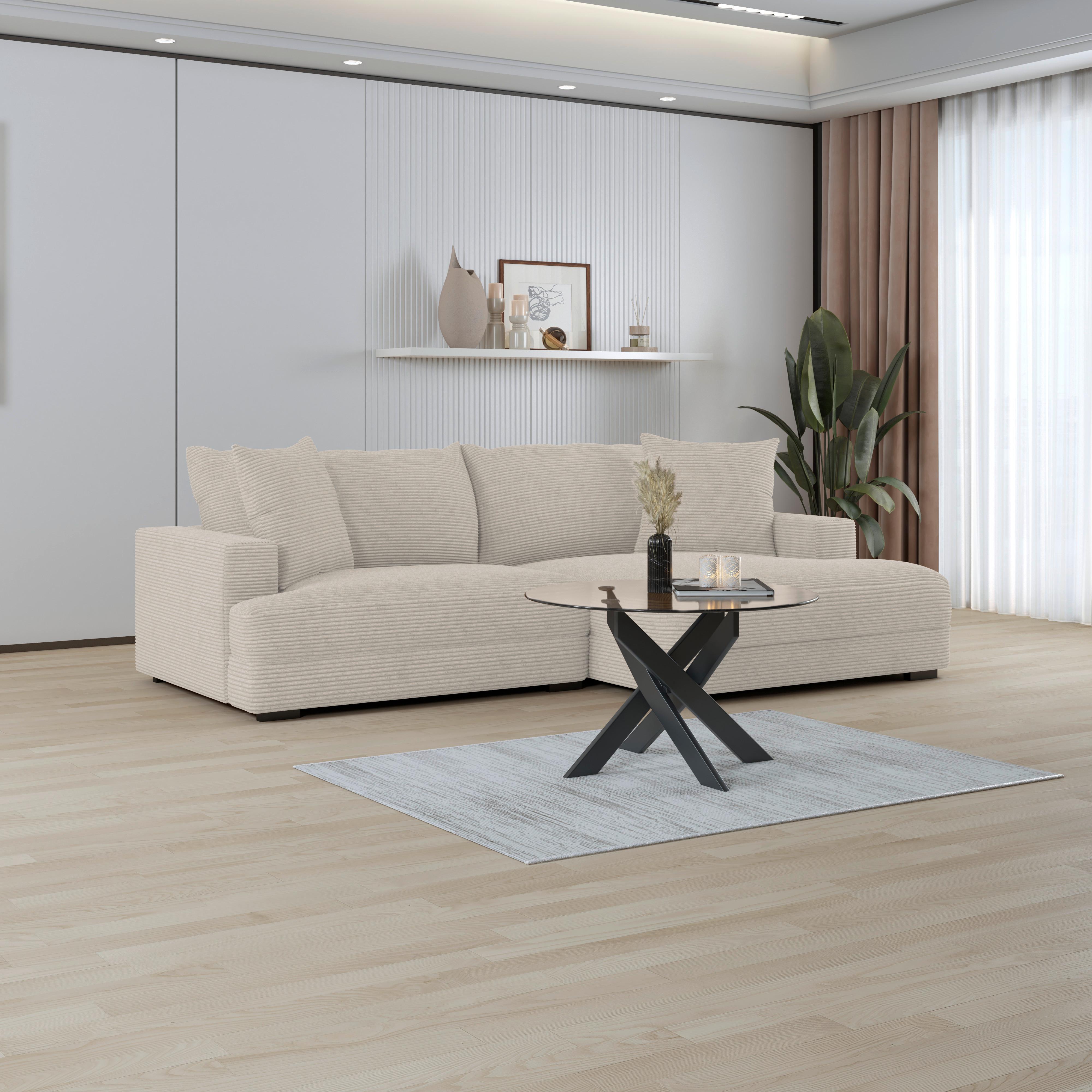 Ecksofa Pelle - Beige/Schwarz, MODERN, Textil (265/180cm)