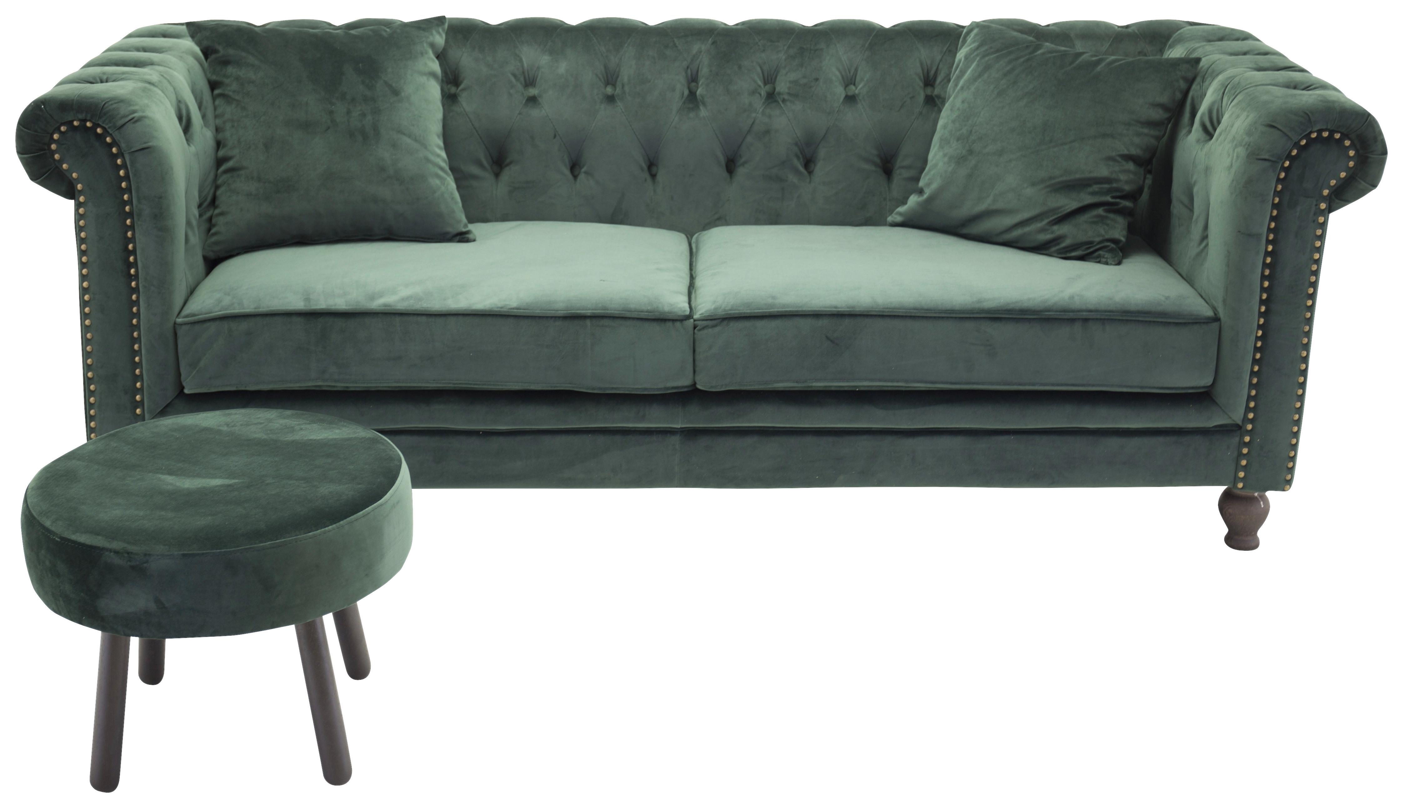 CHESTERFIELD-SOFA VELVET - Braun/Grün, Design, Textil/Metall (217/80/88cm) - Livetastic