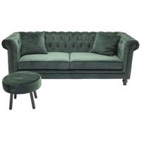 CHESTERFIELD-SOFA VELVET - Braun/Grün, Design, Textil/Metall (217/80/88cm) - Livetastic