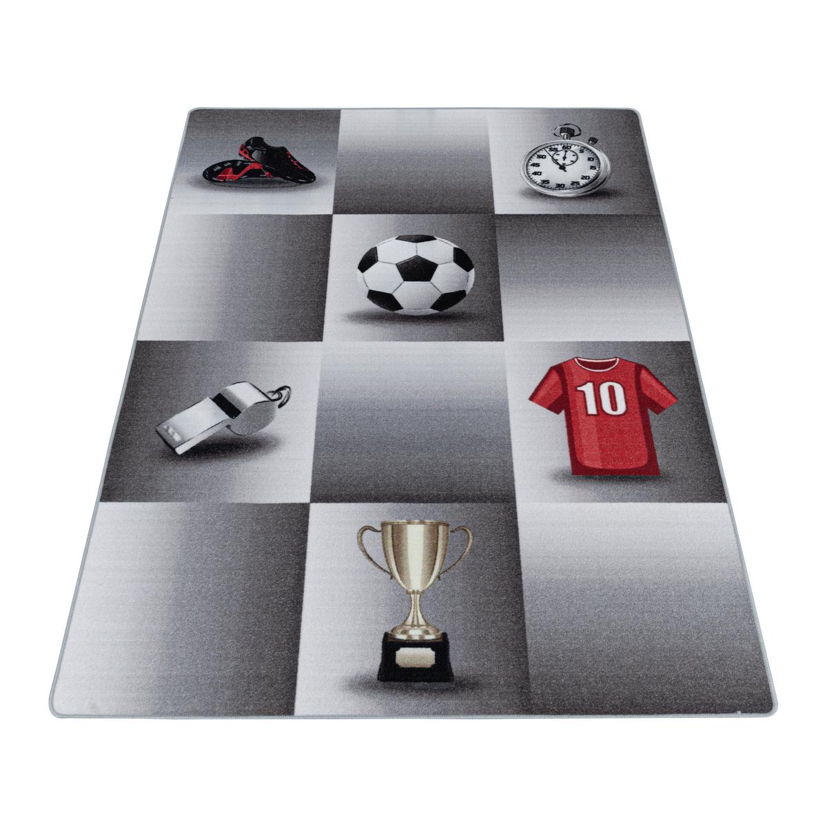 Kinderteppich Fußball Grau Play 140x200 cm - Grau, Basics, Textil (140/200cm)