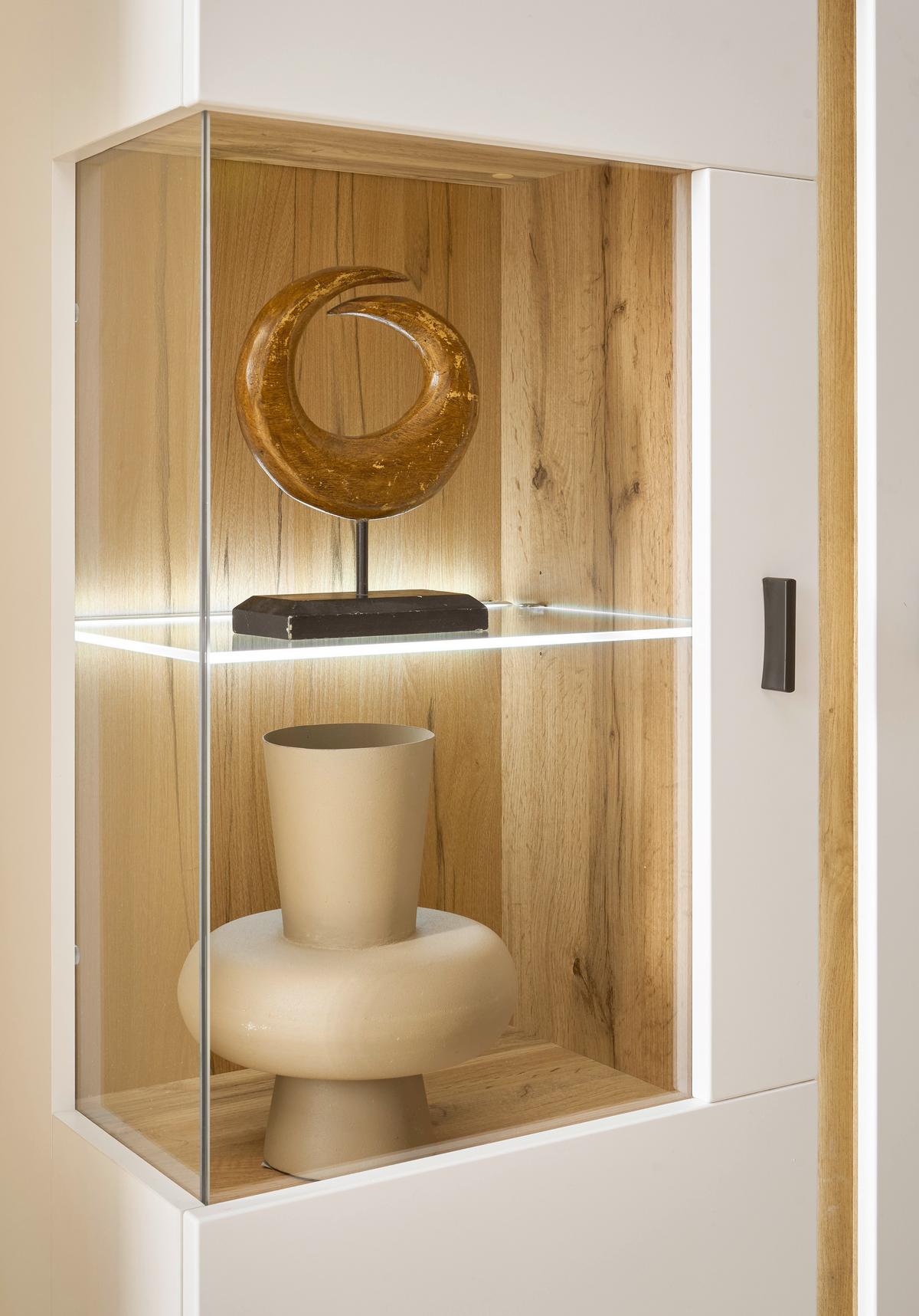 Vitrine Long Island Weiß/eiche Wotan B: 80 Cm - Silberfarben/Eiche Wotan, Design, Glas/Holzwerkstoff (80/125/35cm) - MID.YOU