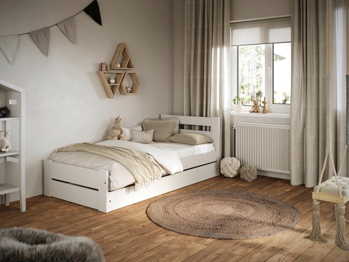 Kinder-/Juniorbett Emil Weiß B: 80cm - Birkefarben/Weiß, MODERN, Holz/Holzwerkstoff (80/180cm) - MID.YOU