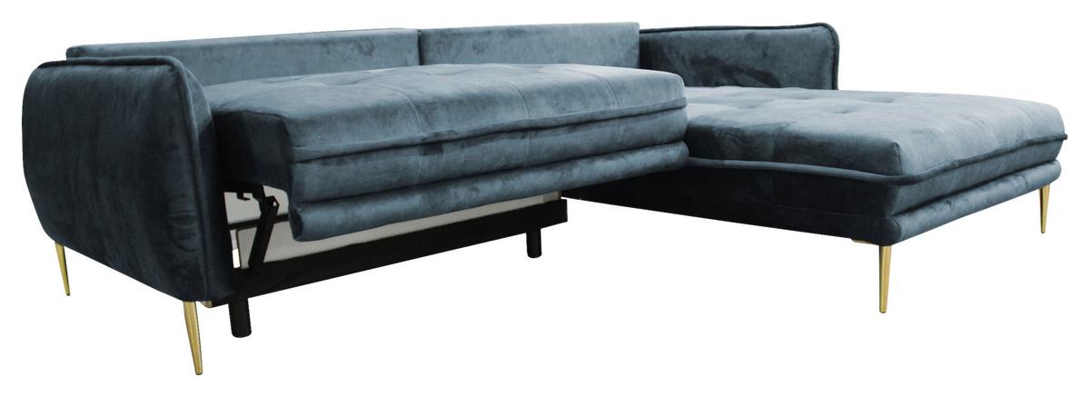 Ecksofa Whisper Blau S: 264x196 cm - Blau/Goldfarben, Design, Textil (264/196cm) - MID.YOU