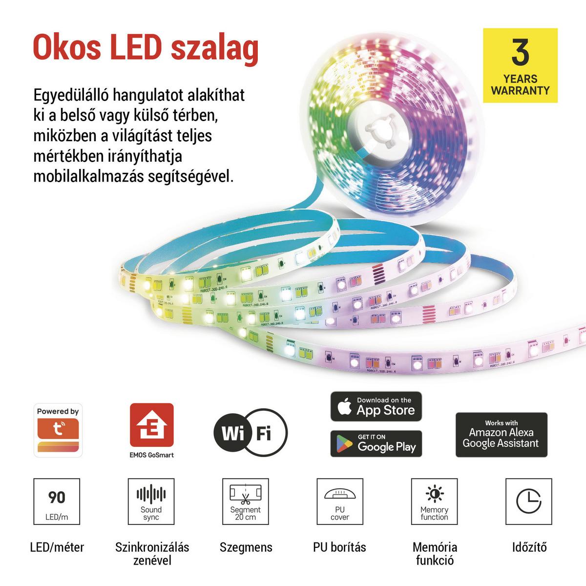 Led Szalag Gosmart Kb. 2m - többszínű, Basics, műanyag (200cm)