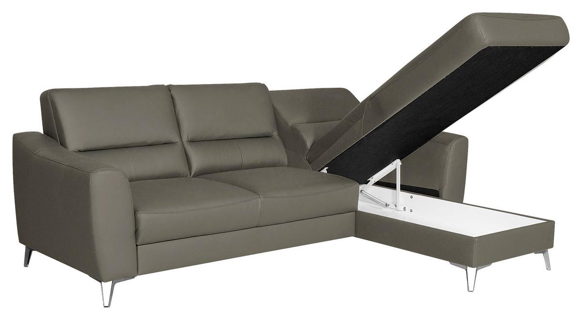 Ecksofa Santos Sahara S: 241 cm - Chromfarben/Sahara, Design, Leder/Textil (241/168cm) - Livetastic