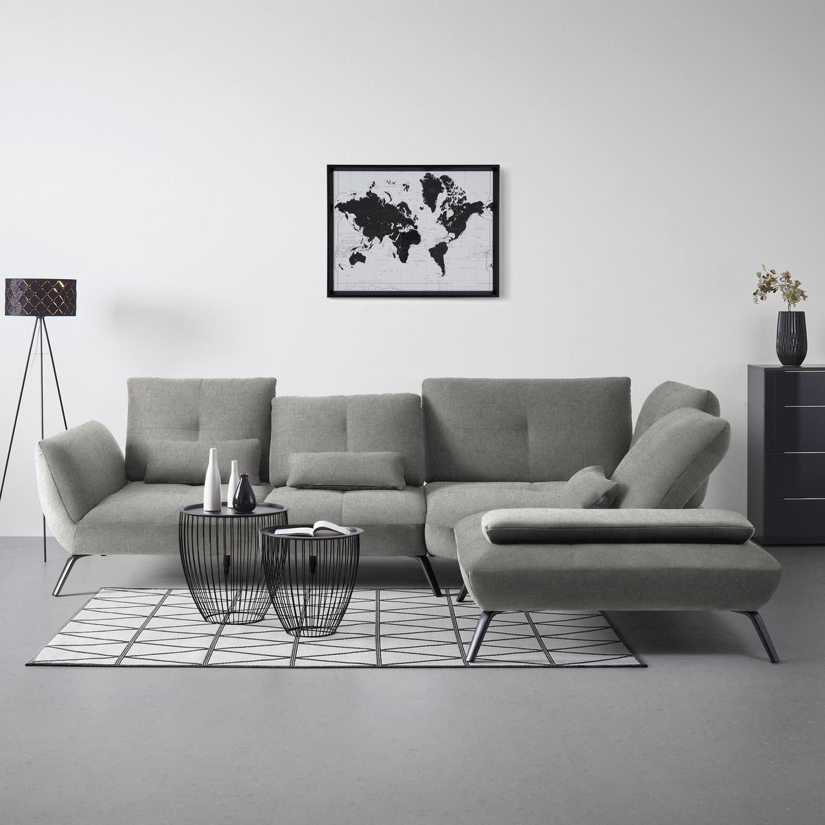 Rohová sedačka TRENDY, pravá, sivá - čierna/sivá, Modern, kov/kompozitné drevo (310/93/250cm) - Premium Living