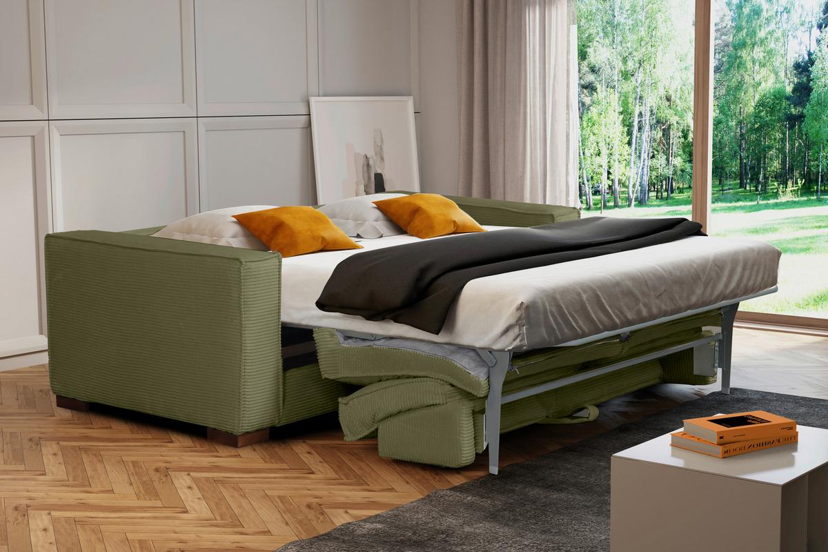 Schlafsofa Texas Grün Cord, B: 203 cm - Dunkelbraun/Grün, Design, Textil (203/85/99cm) - MID.YOU