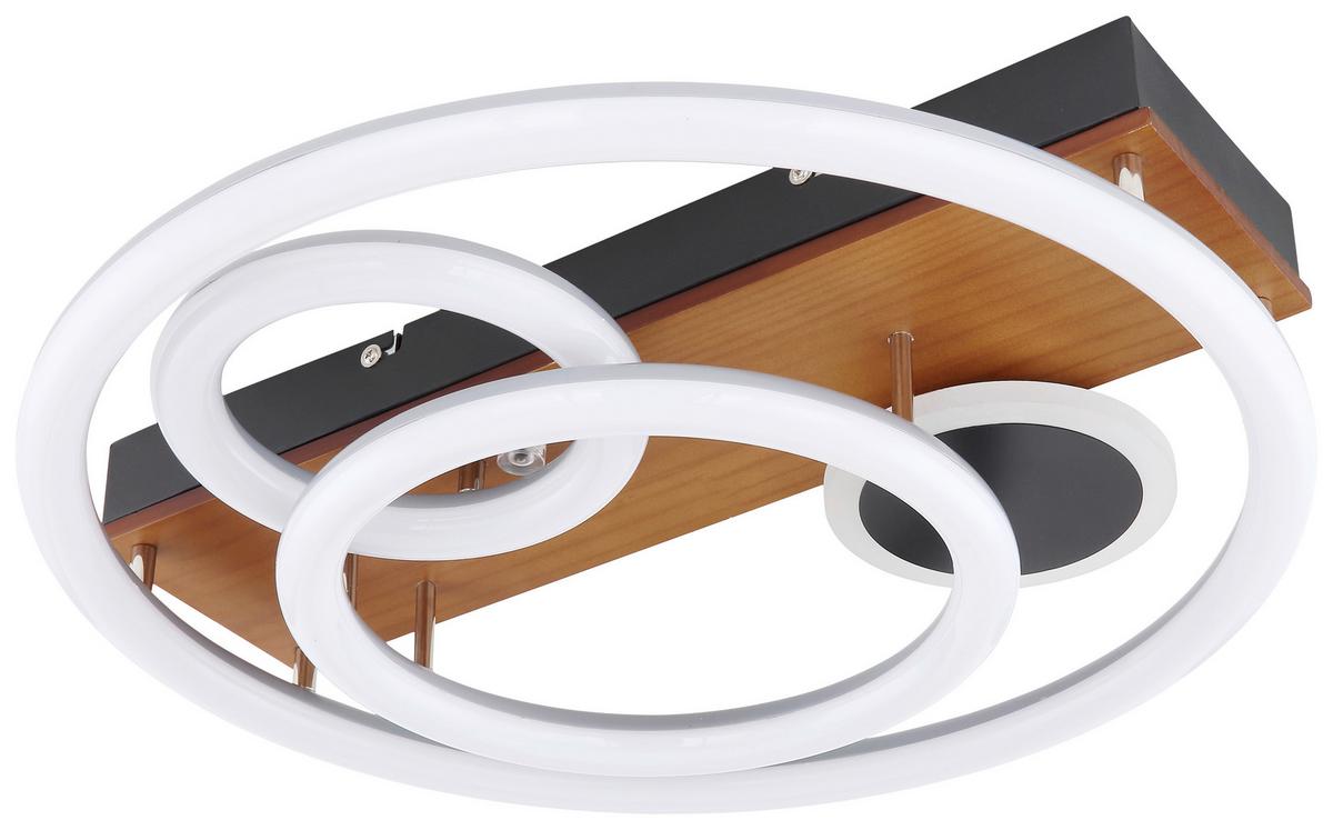 Led-deckenleuchte Darryl - Opal/Schwarz, Design, Holz/Kunststoff (48/11cm) - Globo