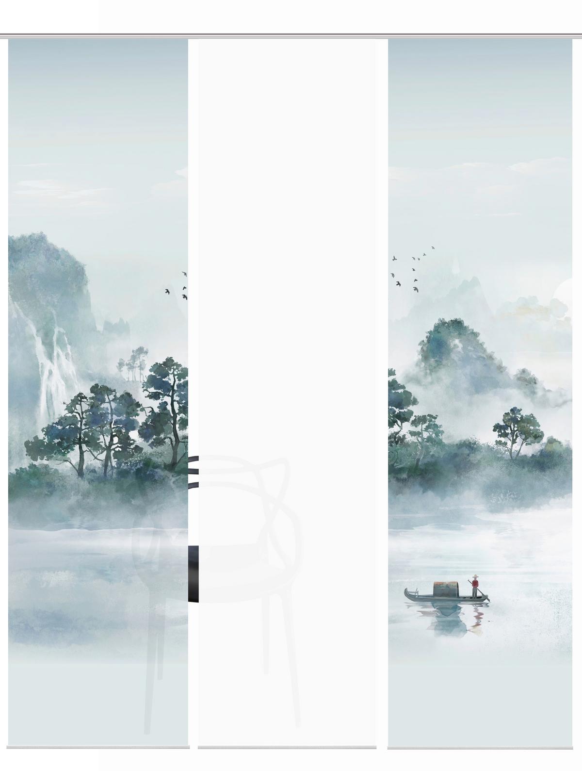 Flächenvorhang Vitnam 3er Set - Graublau/Grün, Design, Textil (60/245cm)