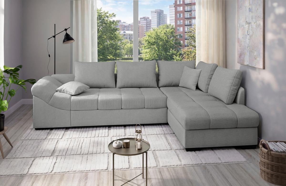 Eckschlafsofa Alvito Silberfarben S: 298x202 cm - Silberfarben/Schwarz, MODERN, Textil (298/202cm) - MID.YOU