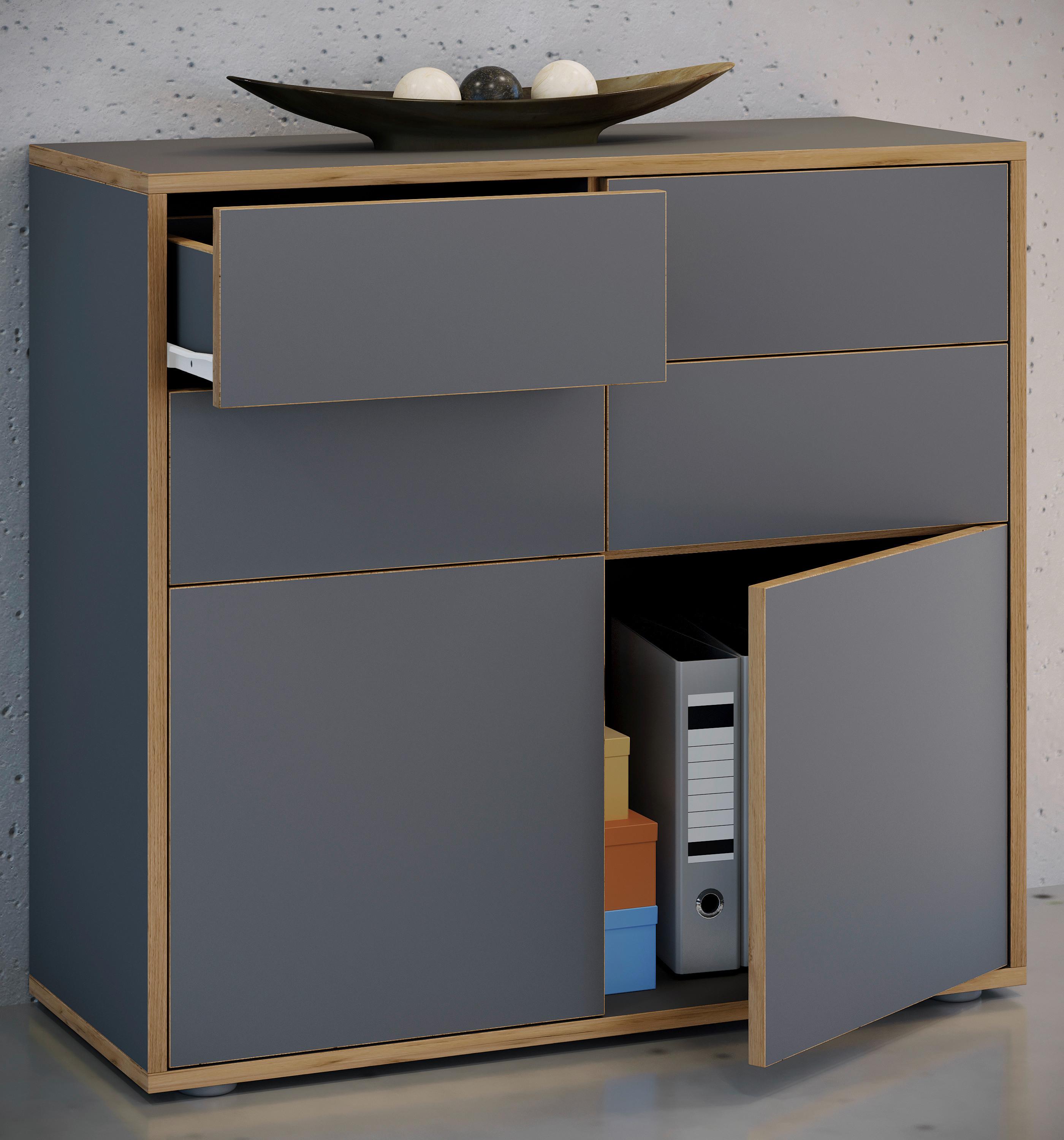 Kommode Salia Anthrazit/Eiche Dekor B:100cm - Honigeiche/Anthrazit, Design, Holzwerkstoff (100/74/33cm) - MID.YOU