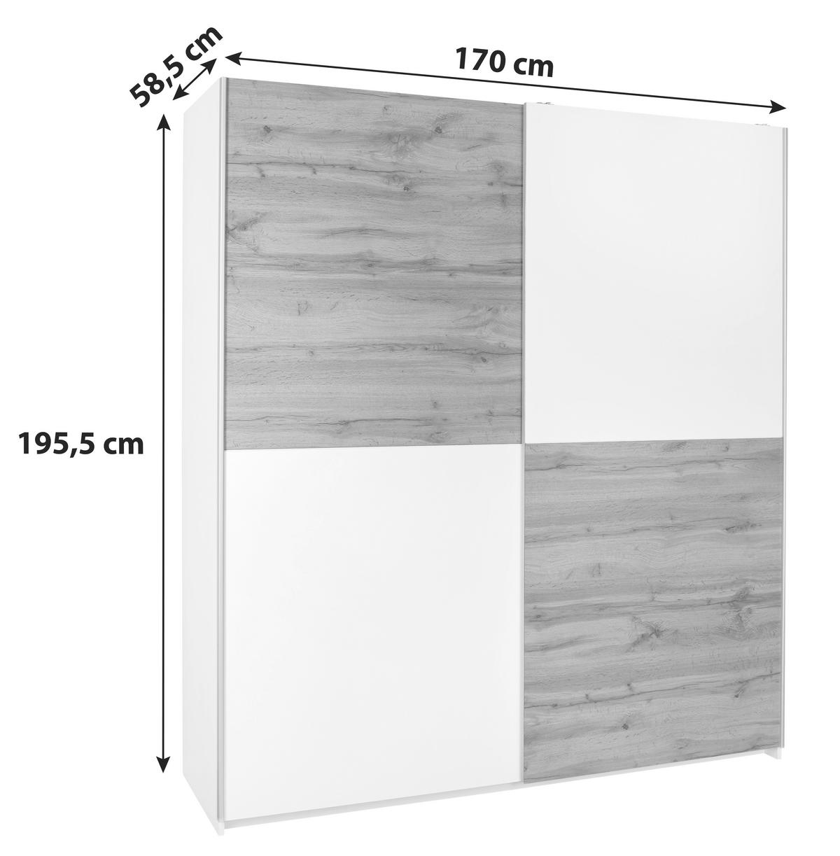 Schwebetürenschrank 170cm Starter, Betonoptik/weiß - Eichefarben/Weiß, KONVENTIONELL, Holzwerkstoff (170/195/59cm) - P & B