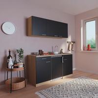 Miniküche mit Kühlschrank + Kochfeld 150 cm Schwarz/Eiche - Eichefarben/Schwarz, Basics, Holzwerkstoff (150cm) - Respekta