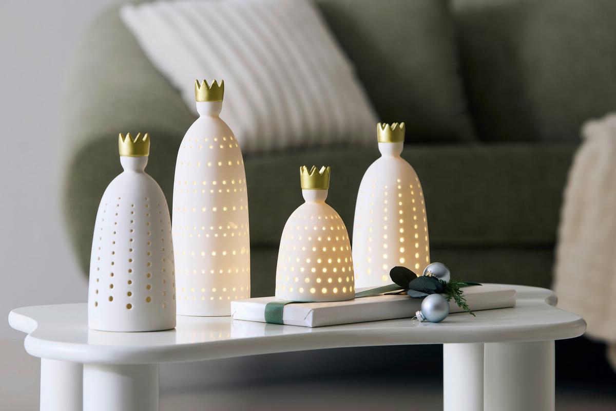LED vianočná figúrka KING - biela/zlatá, Konventionell, keramika (8,5/25,5cm) - Mömax