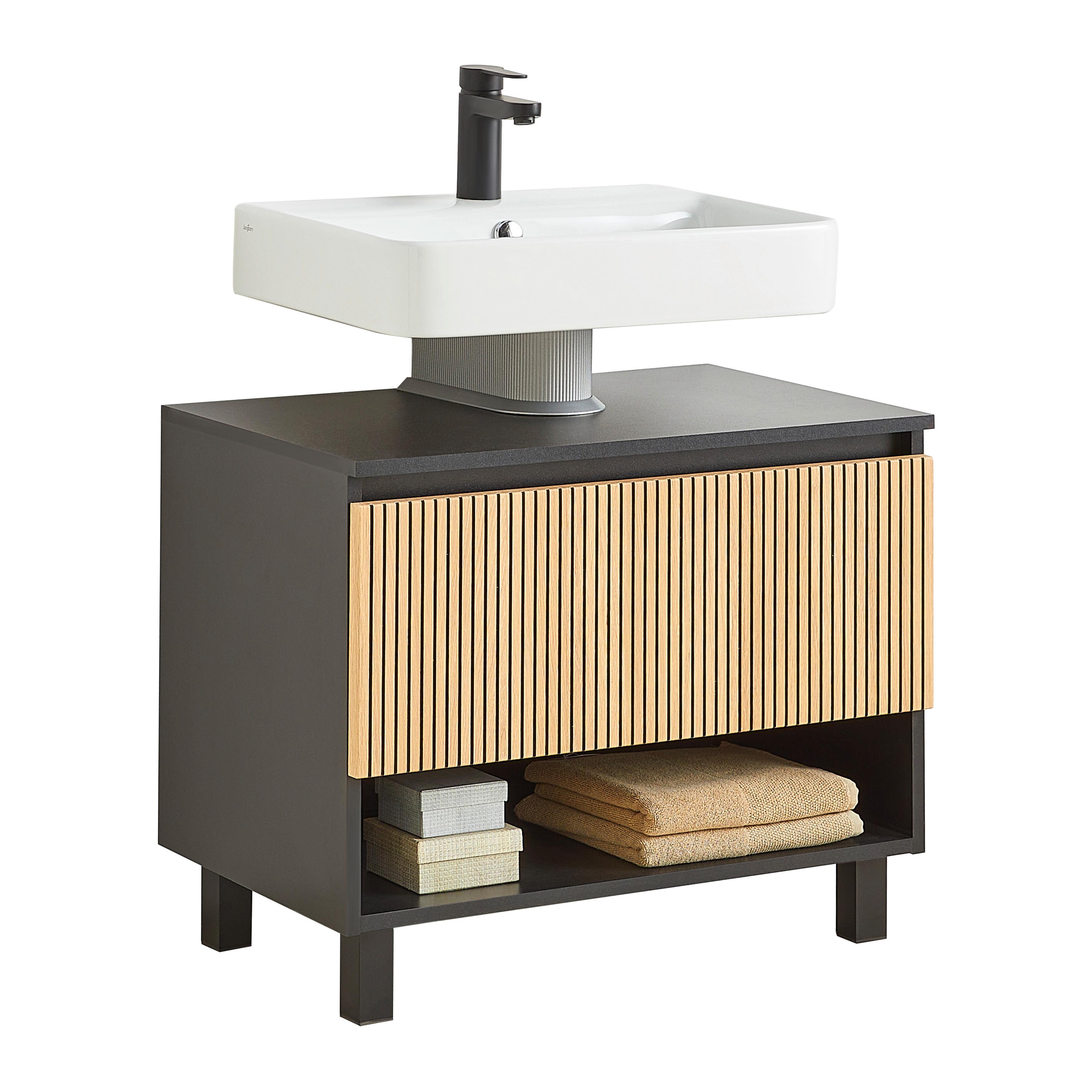 Skříňka pod umyvadlo VENEZIA - černá/barvy dubu, Lifestyle, kompozitní dřevo (70/60/45cm) - Mömax