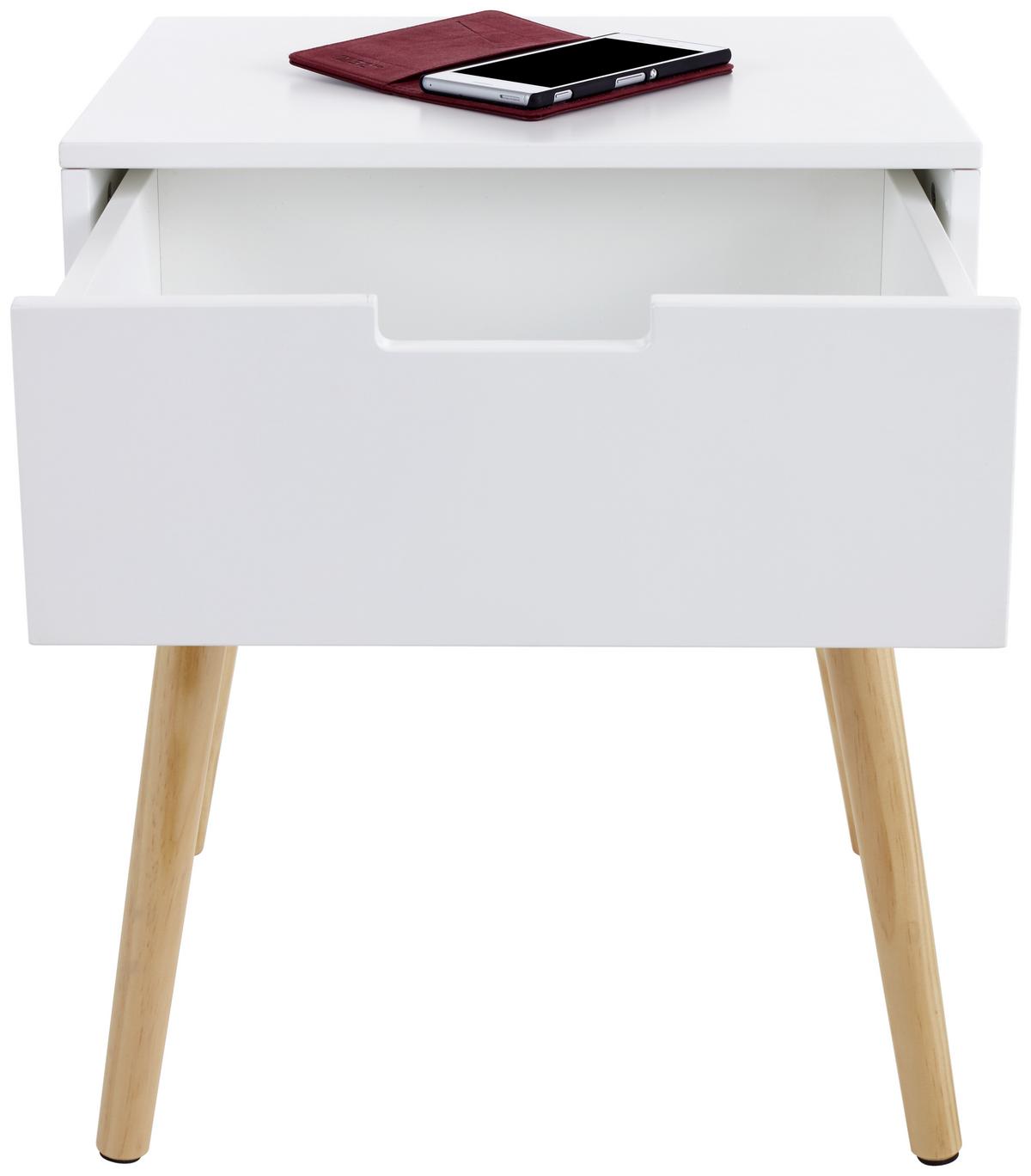 Nachtkästchen Weiß/Kiefer teilmassiv H: 52 cm Levi - Naturfarben/Weiß, MODERN, Holz/Holzwerkstoff (40/52/30cm) - Livetastic