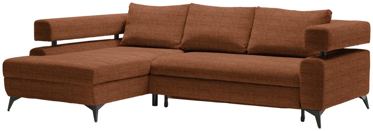 Sedacia súprava ROSALIE, ľavá s úložným priestorom a lôžkom - čierna/koňaková, Konventionell, kov/textil (184/265cm)