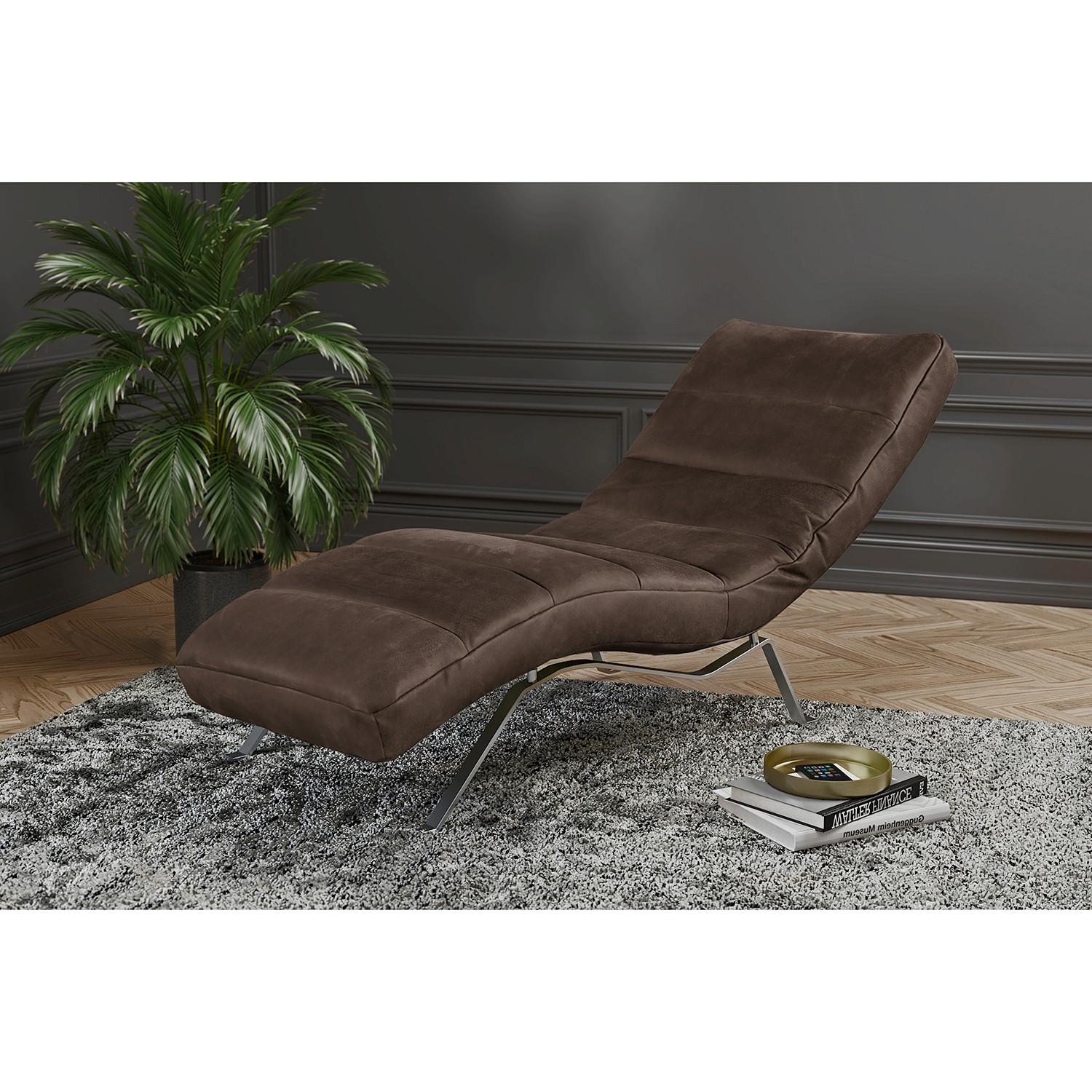 Relaxliege Swing Silver Dunkelbraun B: 65 cm - Dunkelbraun/Silberfarben, Design, Leder (65/65-95/171cm) - Livetastic